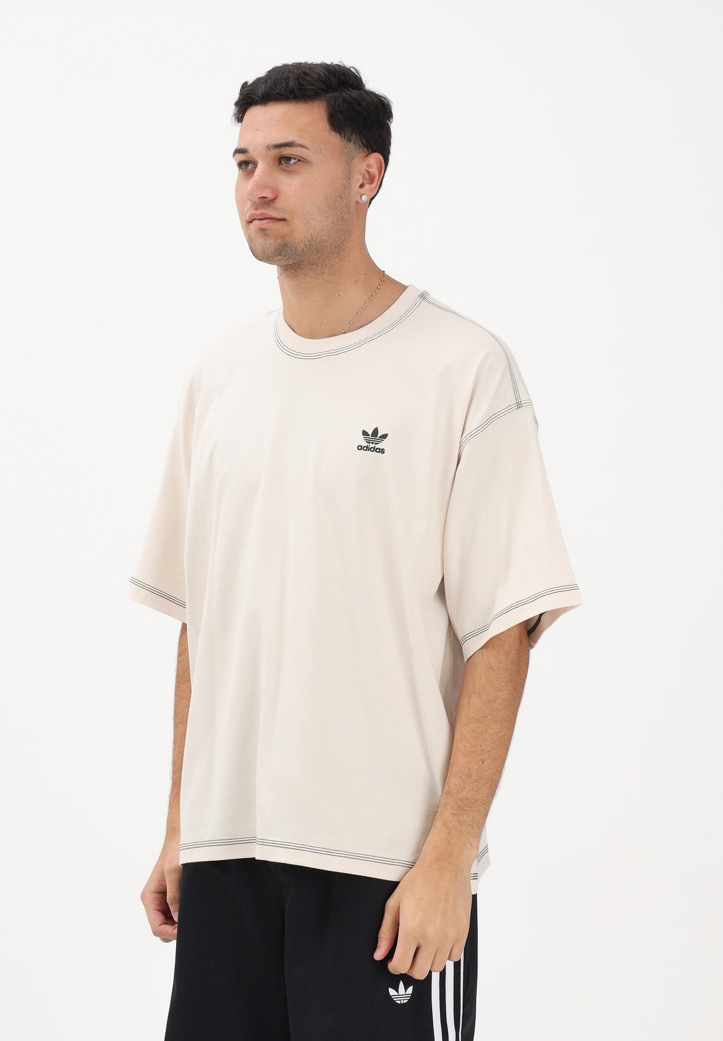 ADIDAS ORIGINALS T-shirt a manica corta TREFOIL ESSENTIALS panna da uomo JW0970 . ADIDAS ORIGINALS 