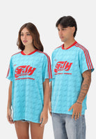 ADIDAS ORIGINALS T-shirt a manica corta Football Allover azzurra e rossa per uomo e donna JW2771 . ADIDAS ORIGINALS 