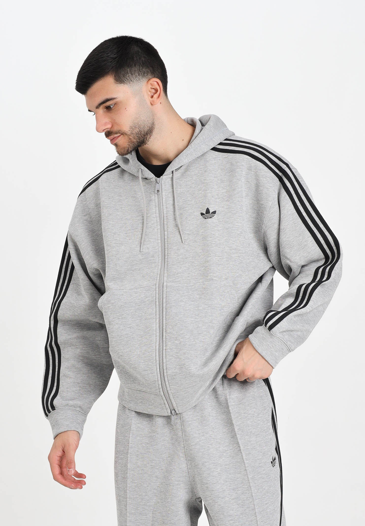 ADIDAS ORIGINALS Felpa con zip Adicolor Spacer Oversized grigia da uomo JW5965 . ADIDAS ORIGINALS 