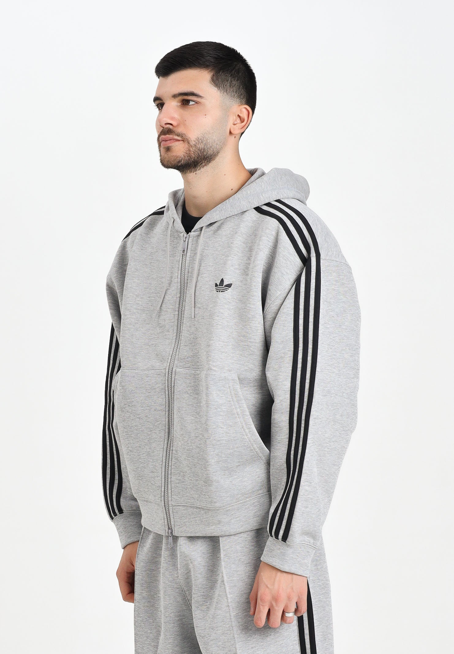 ADIDAS ORIGINALS Felpa con zip Adicolor Spacer Oversized grigia da uomo JW5965 . ADIDAS ORIGINALS 