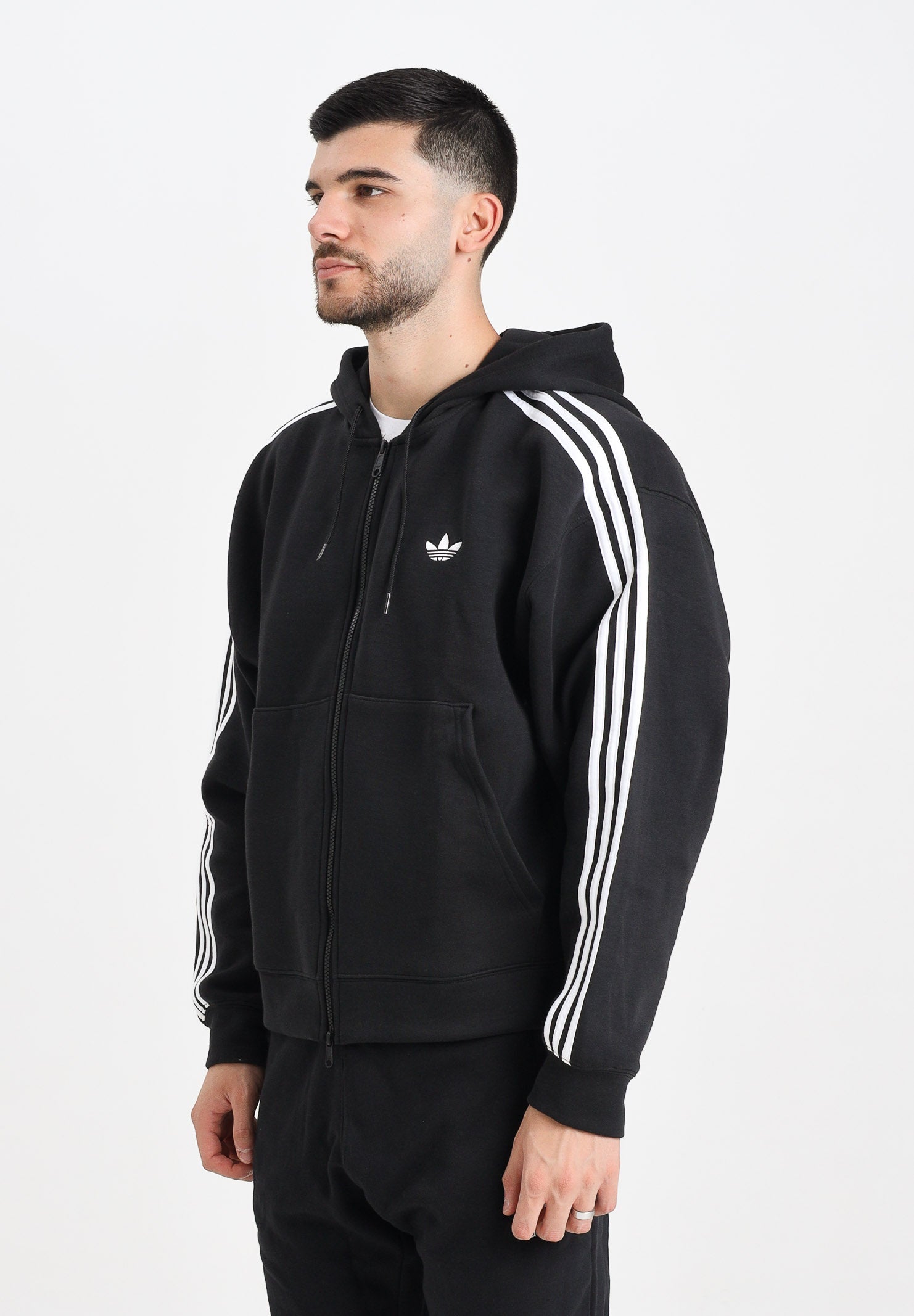 ADIDAS ORIGINALS Felpa con zip Adicolor Spacer Oversized nera da uomo JX1507 . ADIDAS ORIGINALS 