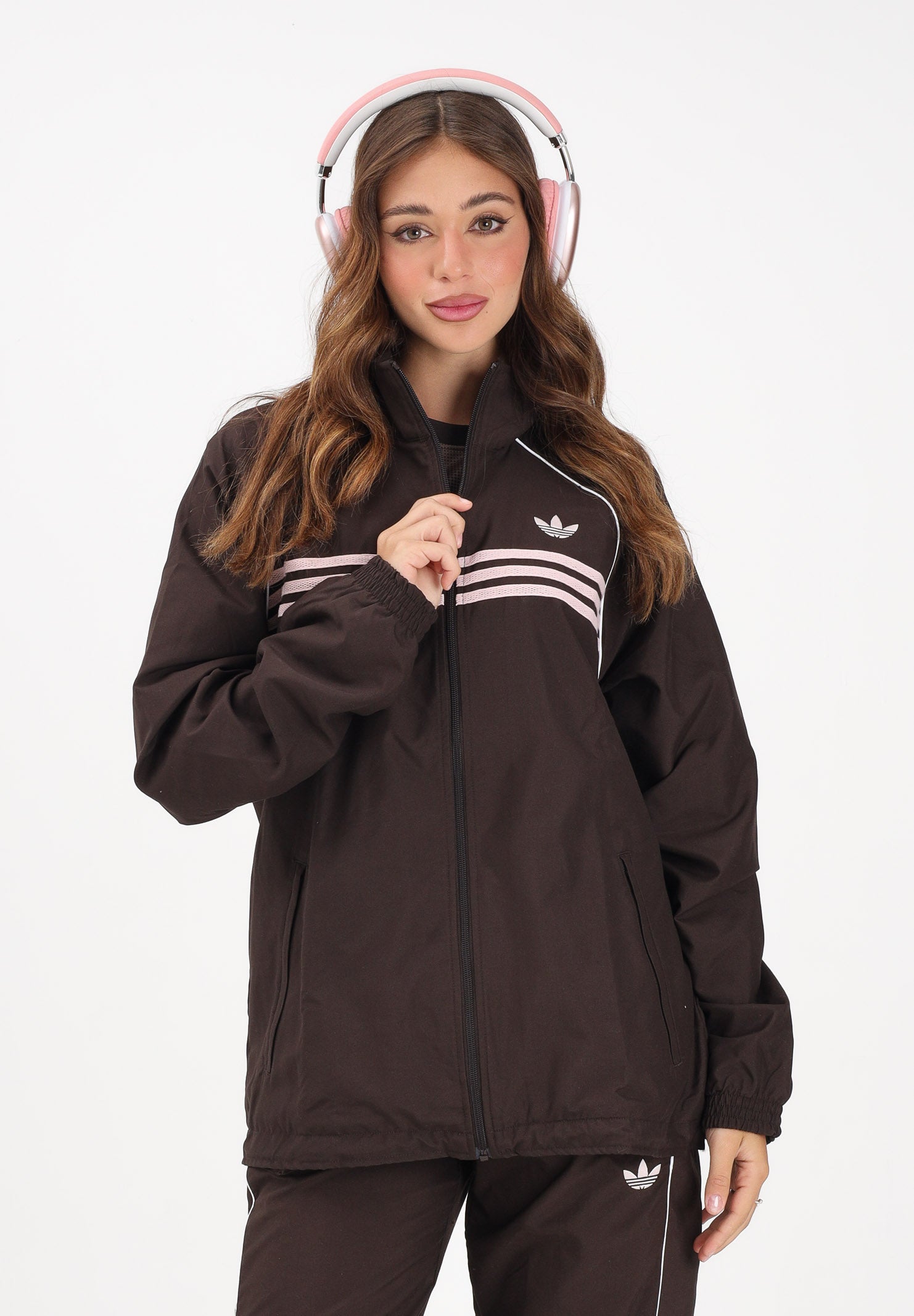 ADIDAS ORIGINALS Giacca a vento CHEST STRIPES marrone e rosa per uomo e donna KC6436 . ADIDAS ORIGINALS 