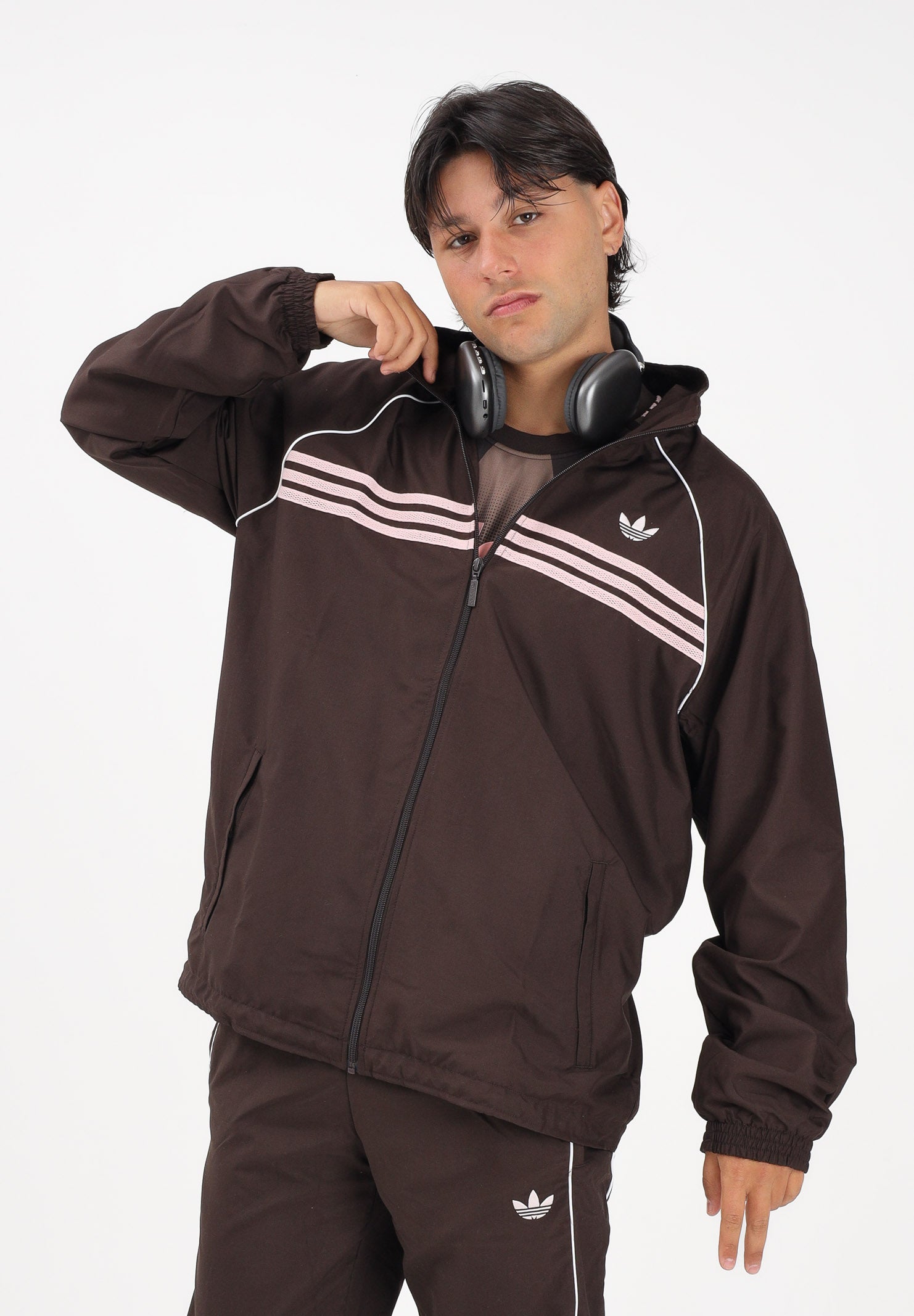 ADIDAS ORIGINALS Giacca a vento CHEST STRIPES marrone e rosa per uomo e donna KC6436 . ADIDAS ORIGINALS 