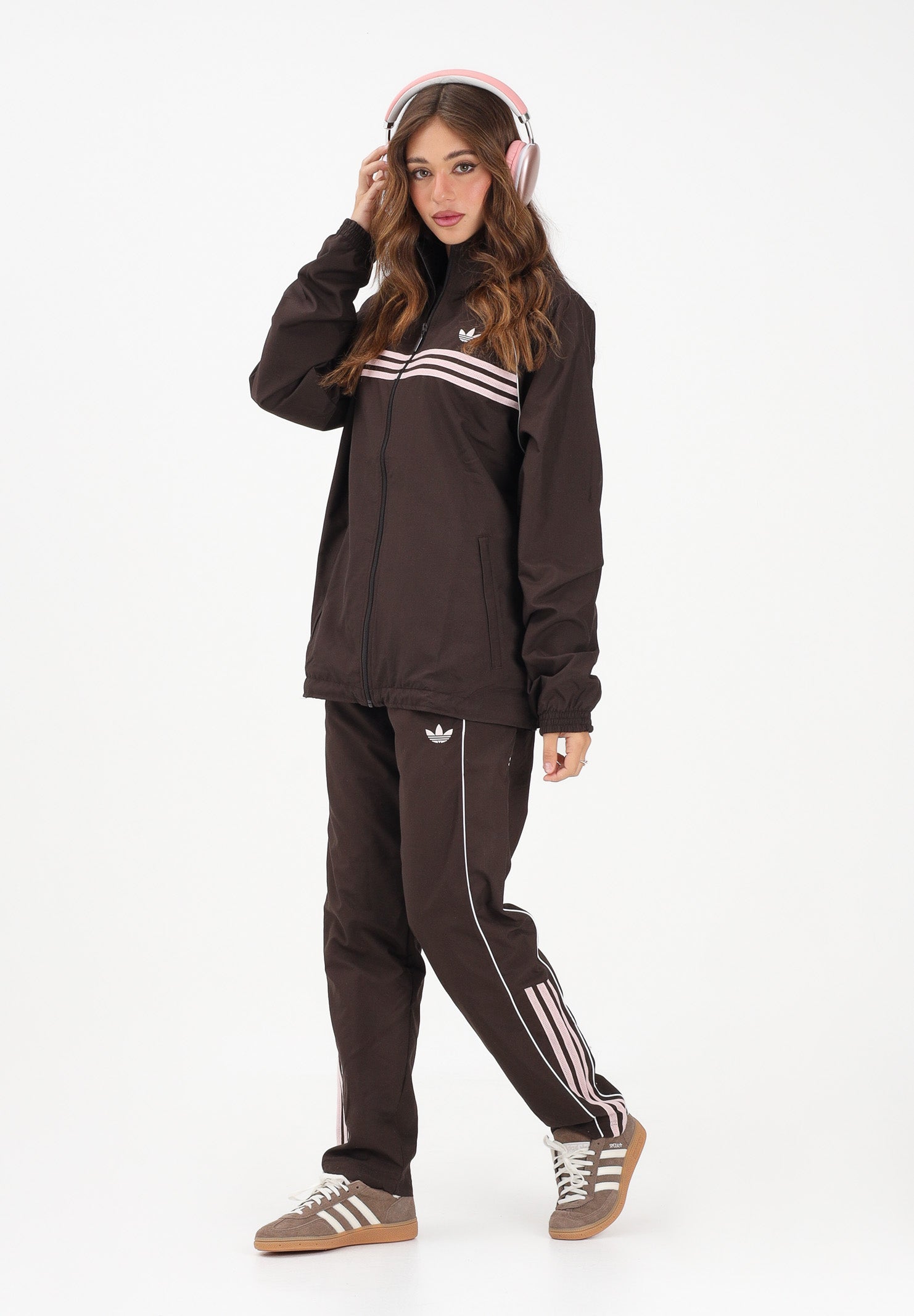 ADIDAS ORIGINALS Pantalone sportivo HALF STRIPES marrone e rosa per uomo e donna KC6441 . ADIDAS ORIGINALS 