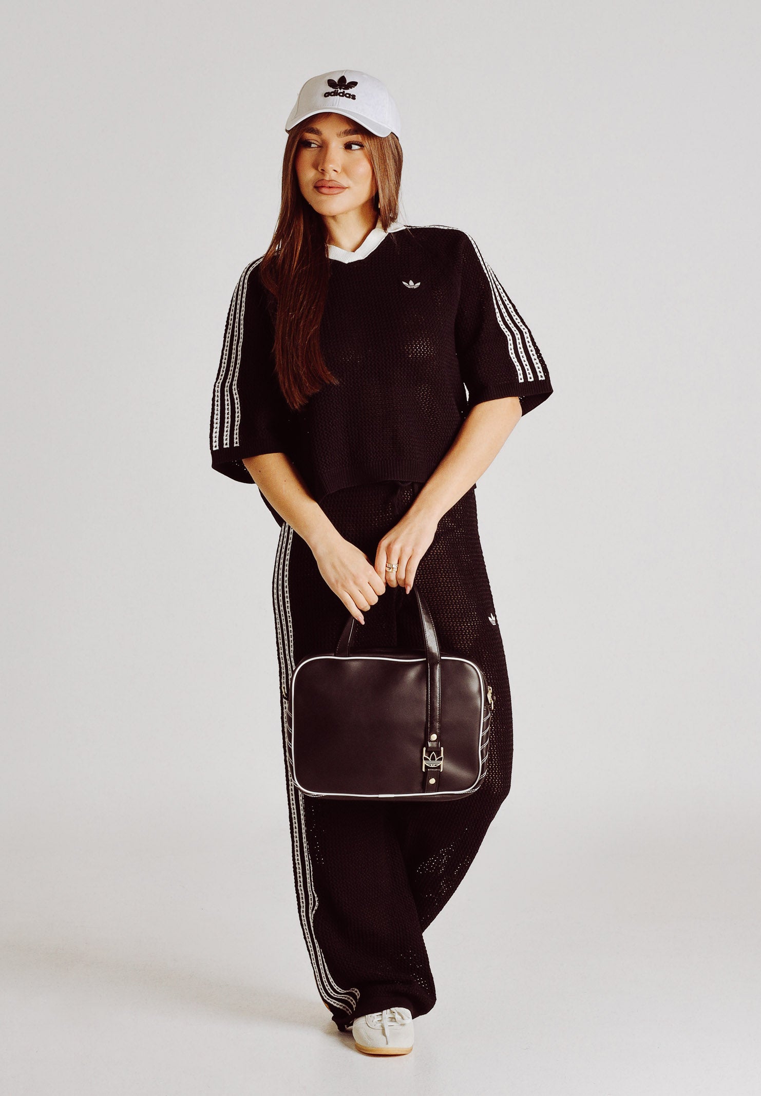 ADIDAS ORIGINALS Polo a manica corta KNITTED CROCHET nera da donna KC6491 . ADIDAS ORIGINALS 