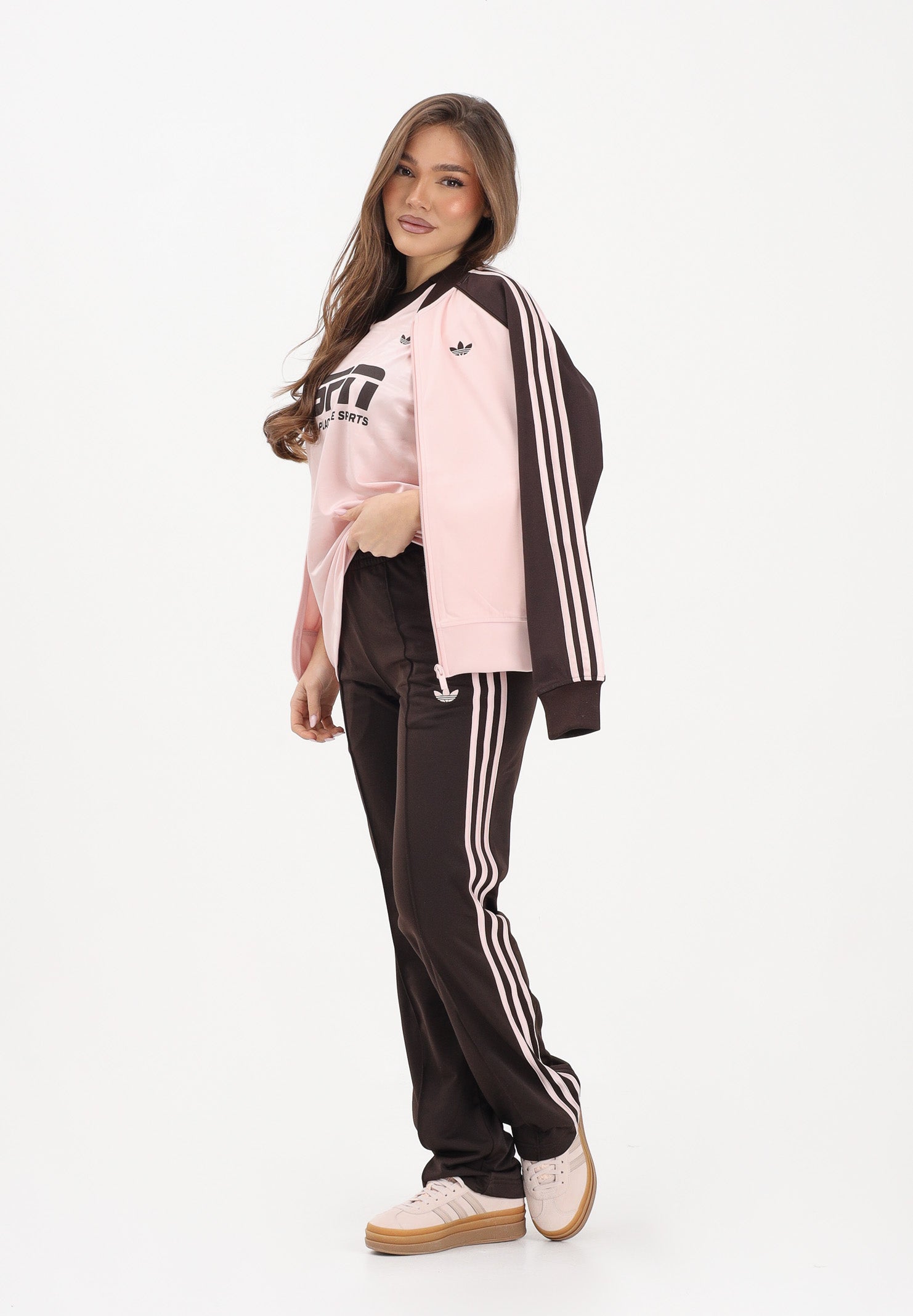 ADIDAS ORIGINALS Pantalone sportivo Firebird Classic marrone e rosa da donna KC6563 . ADIDAS ORIGINALS 
