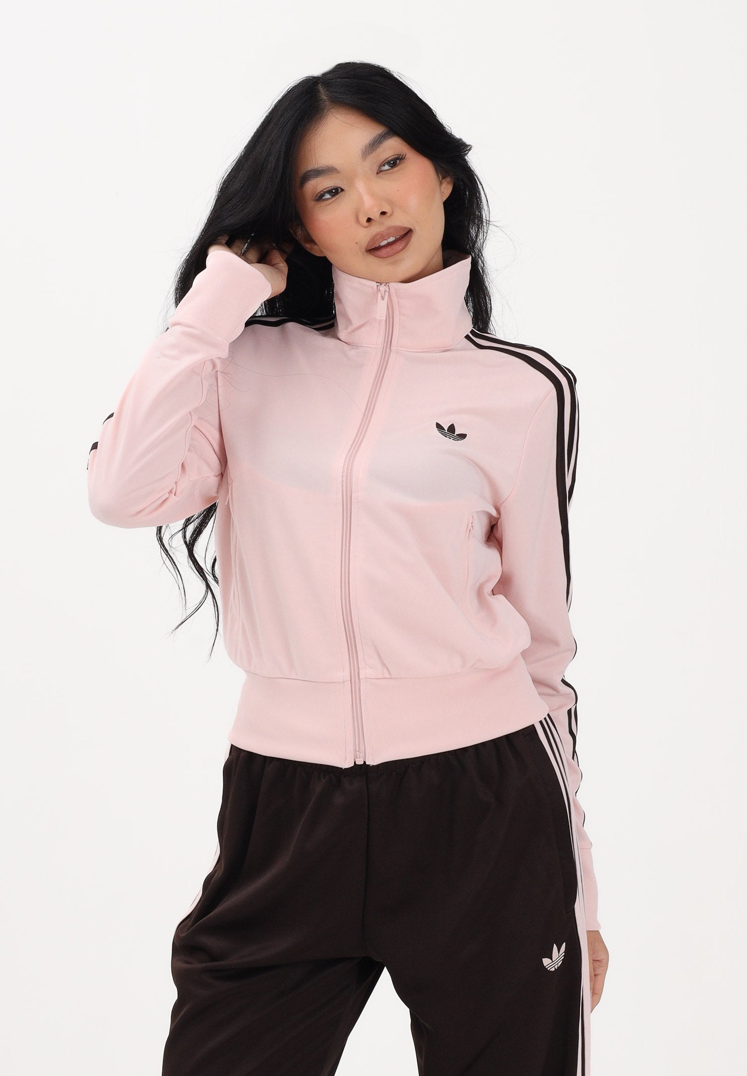 ADIDAS ORIGINALS Felpa con zip FIREBIRD CLASSIC rosa e marrone da donna KC6573 . ADIDAS ORIGINALS 