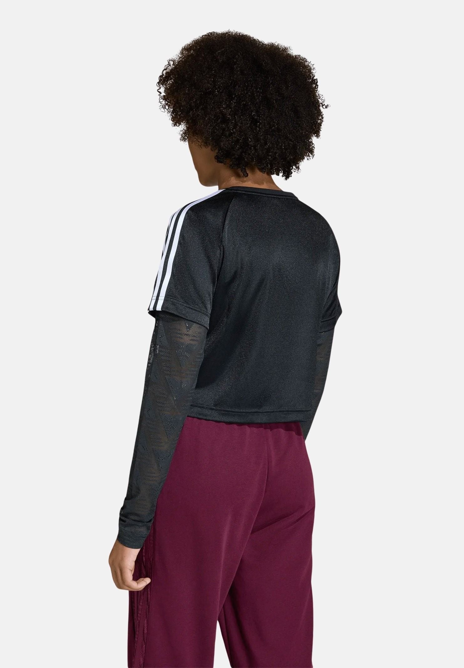 ADIDAS ORIGINALS T-shirt a manica lunga LOOSE 2IN1 LACE nera da bambina KC6784 . ADIDAS ORIGINALS 