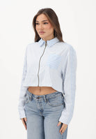 ADIDAS ORIGINALS Camicia a manica lunga Popeline bianca e azzurra da donna KC8870 . ADIDAS ORIGINALS 