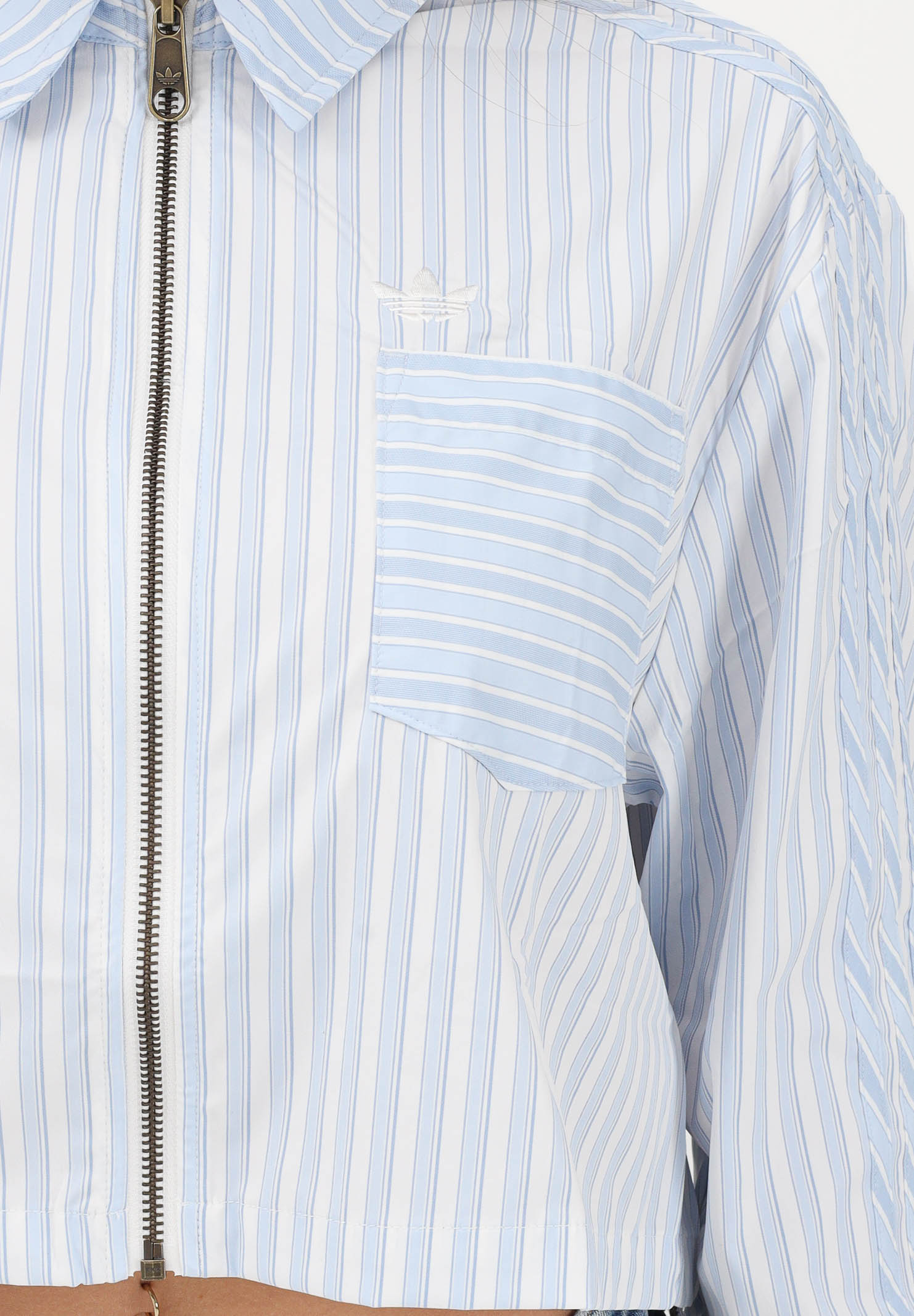 ADIDAS ORIGINALS Camicia a manica lunga Popeline bianca e azzurra da donna KC8870 . ADIDAS ORIGINALS 