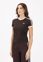 ADIDAS ORIGINALS T-shirt a manica corta 3 STRIPES SLIM marrone e rosa da donna KC9017 . ADIDAS ORIGINALS 