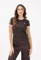 ADIDAS ORIGINALS T-shirt a manica corta 3 STRIPES SLIM marrone e rosa da donna KC9017 . ADIDAS ORIGINALS 