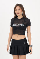 ADIDAS ORIGINALS T-shirt a manica corta SMOCKED CALI nera da donna KD0300 . ADIDAS ORIGINALS 