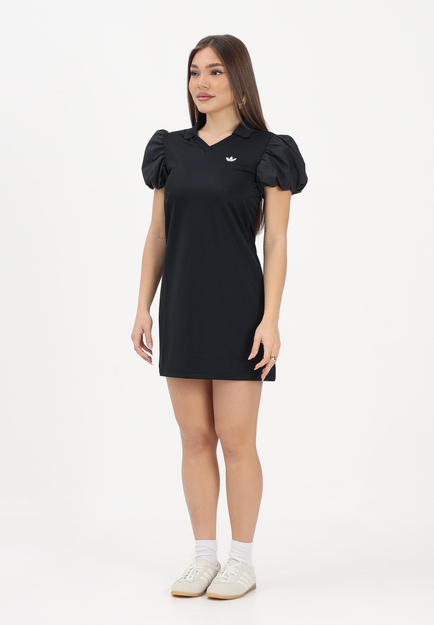 ADIDAS ORIGINALS Abito corto nero da donna con maniche a palloncino KD0302 . ADIDAS ORIGINALS 