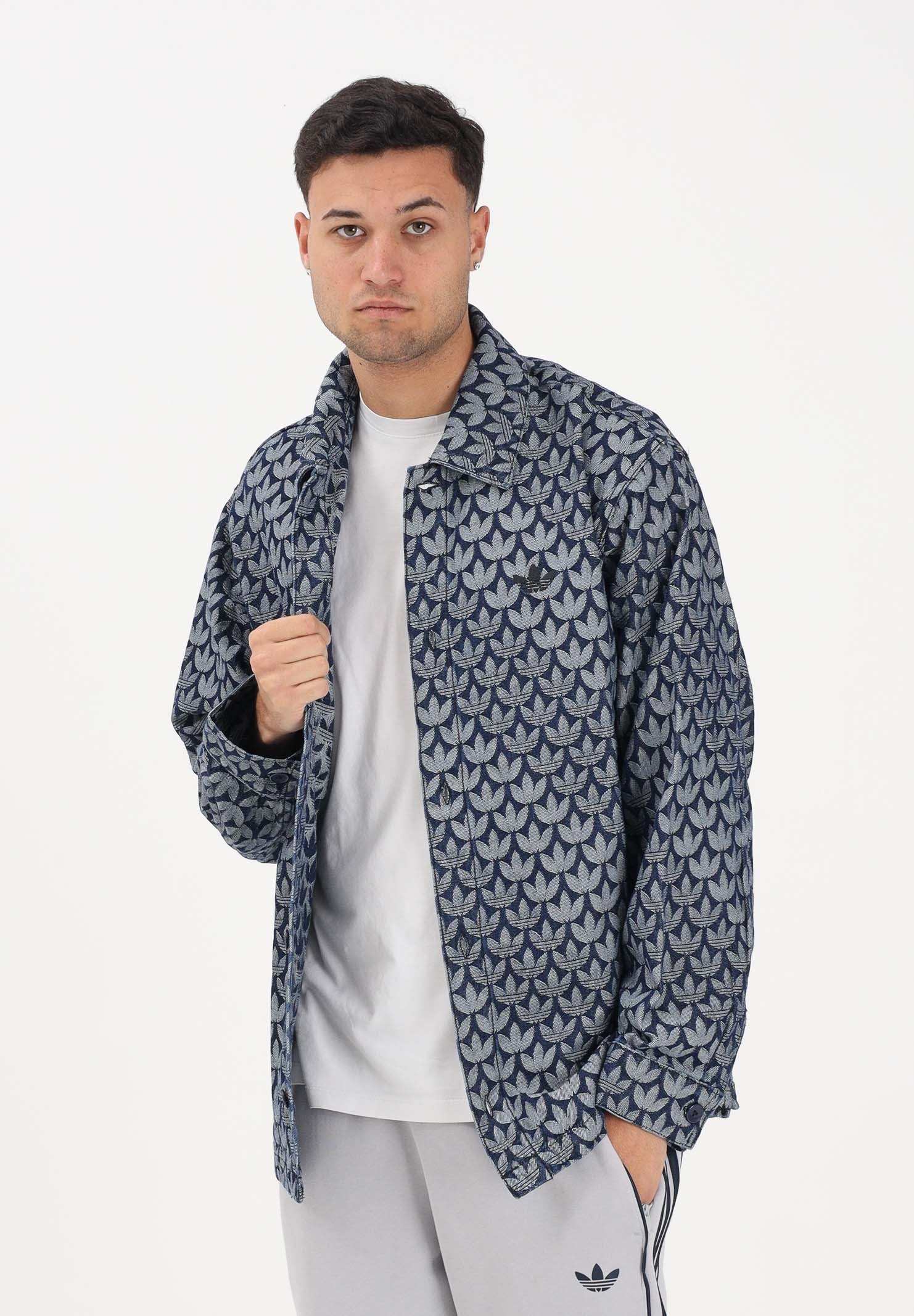 ADIDAS ORIGINALS Camicia a manica lunga in denim blu da uomo con motivo monogramma KD0397 . ADIDAS ORIGINALS 