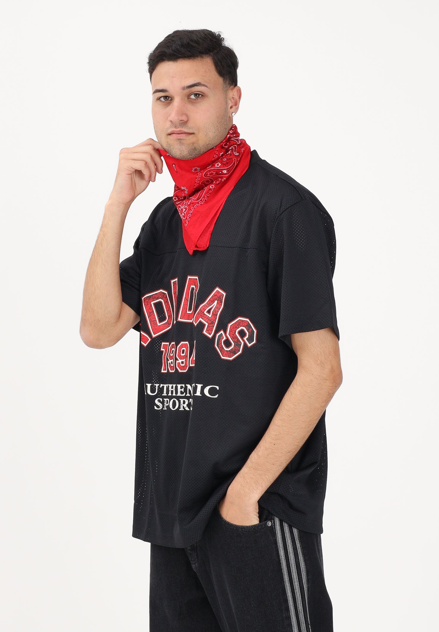 ADIDAS ORIGINALS T-shirt a manica corta JERSEY VARSITY FOOTBALL nera da uomo KD0523 . ADIDAS ORIGINALS 