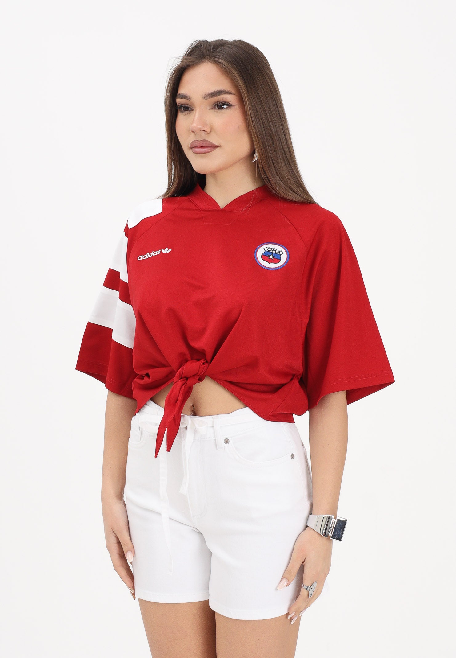 ADIDAS ORIGINALS T-shirt a manica corta Chile Reconstructed Bringback rossa da donna KD0968 . ADIDAS ORIGINALS 