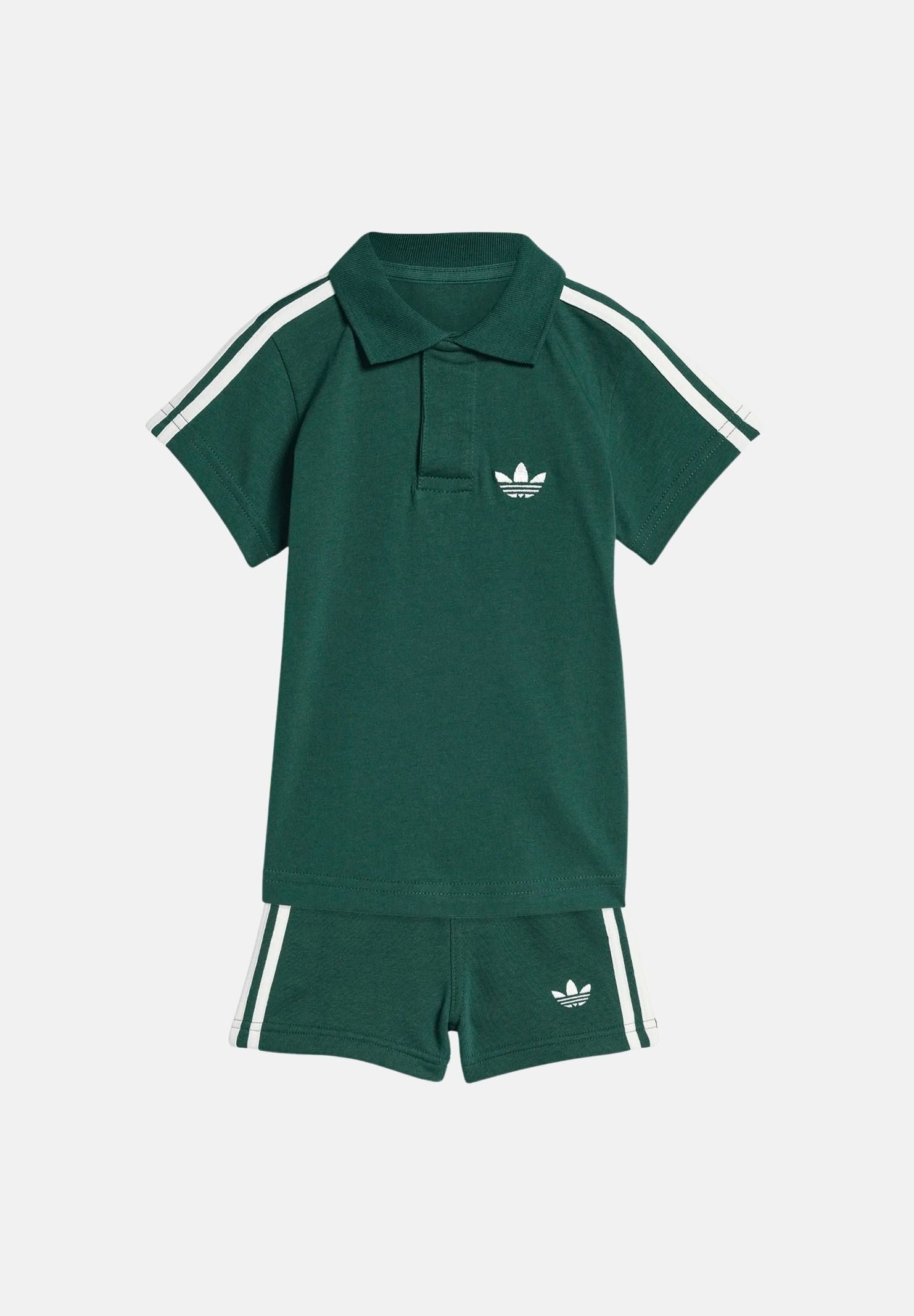 ADIDAS ORIGINALS Completo SET POLO E SHORTS Collegiate Green, verde neonato con iconiche 3 Strisce a contrasto KD1052 . ADIDAS ORIGINALS 