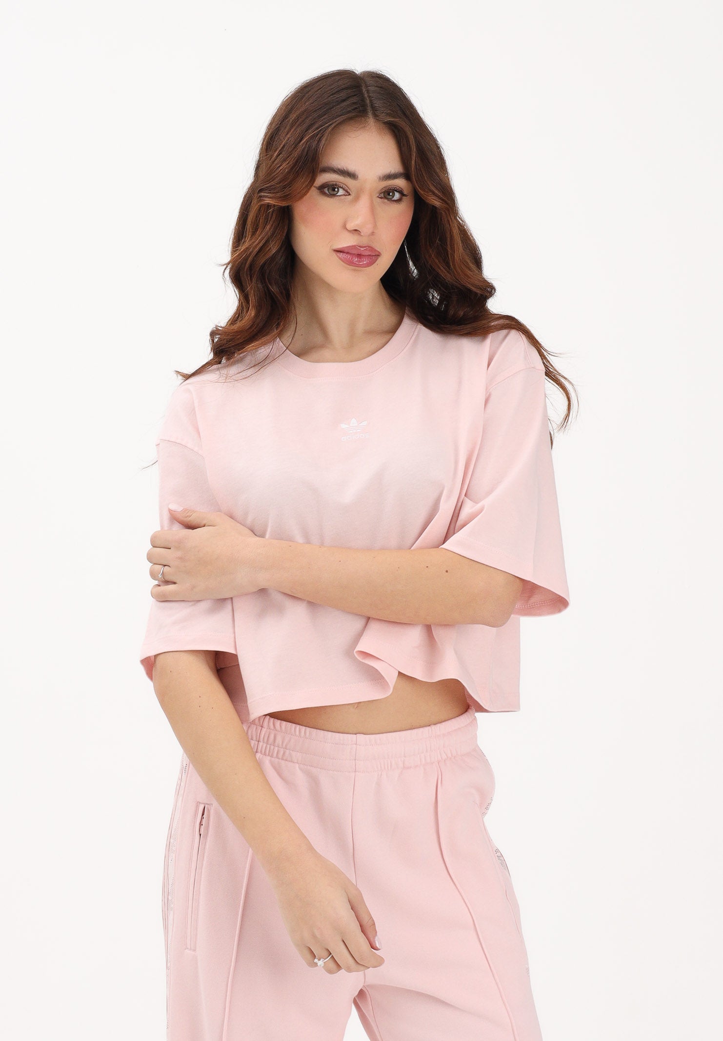 ADIDAS ORIGINALS T-shirt a manica corta Essentials Crop rosa da donna KD1365 . ADIDAS ORIGINALS 