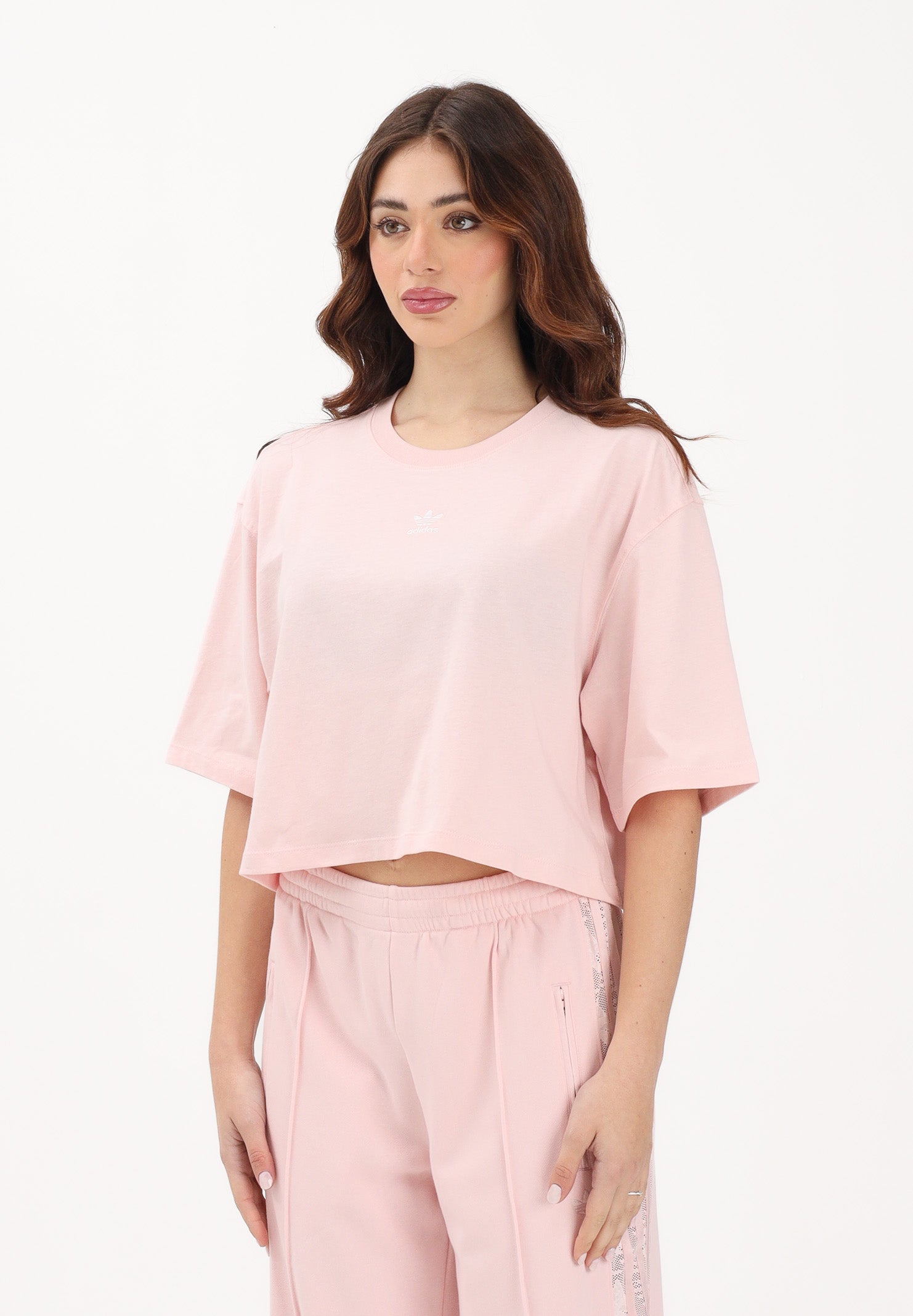 ADIDAS ORIGINALS T-shirt a manica corta Essentials Crop rosa da donna KD1365 . ADIDAS ORIGINALS 