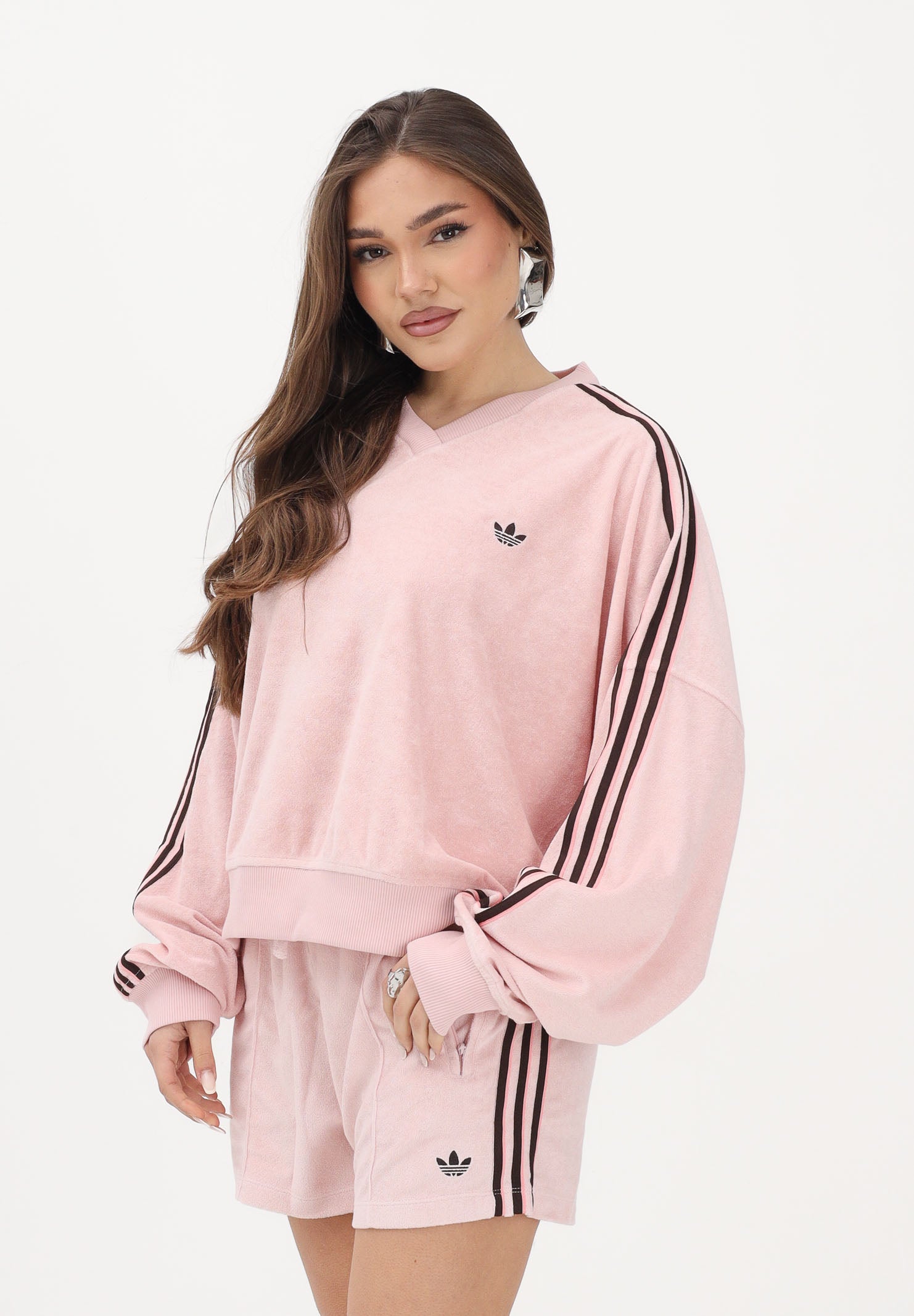 ADIDAS ORIGINALS Polo in spugna a manica lunga rosa da donna KD1400 . ADIDAS ORIGINALS 