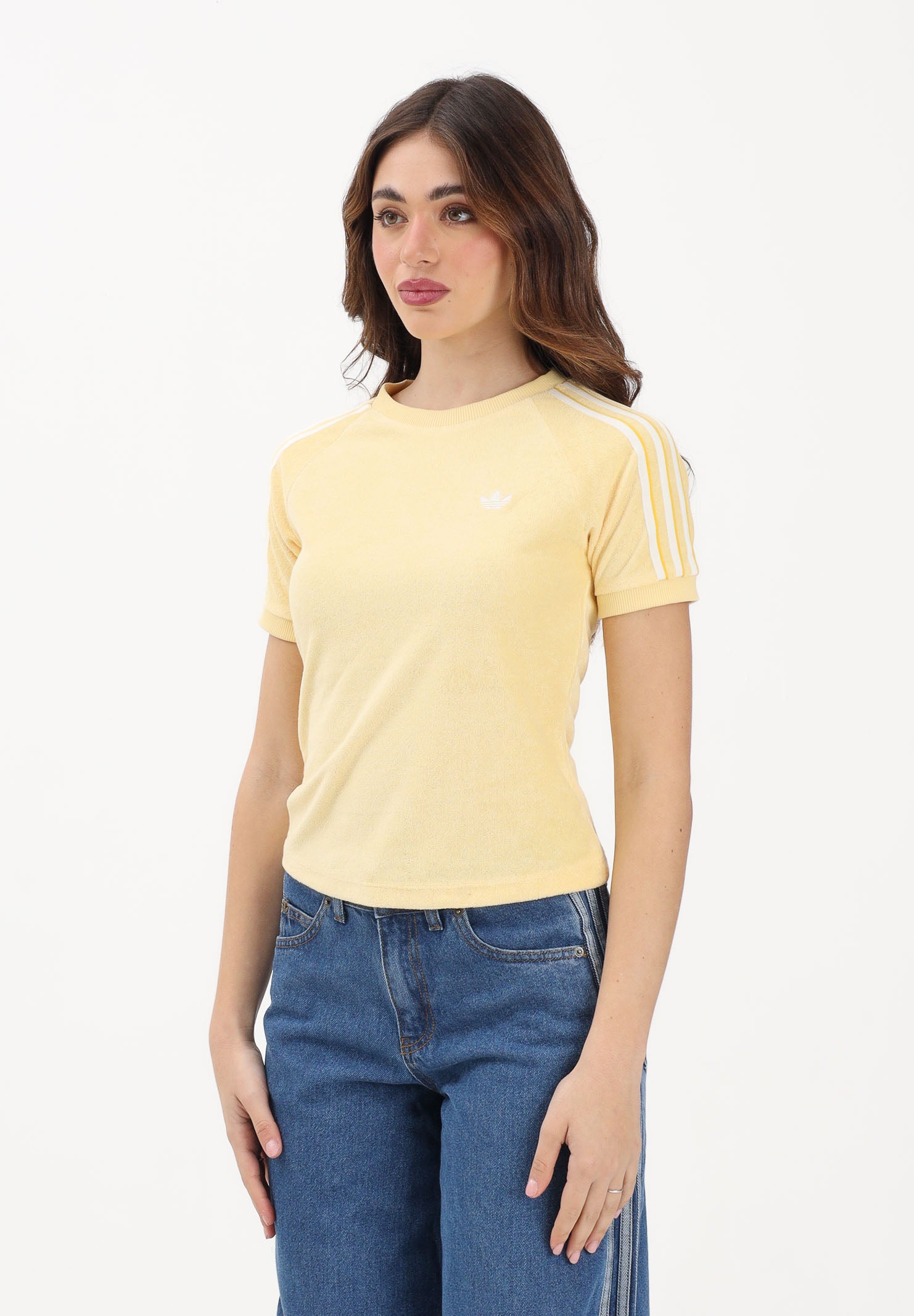 ADIDAS ORIGINALS T-shirt a manica corta Terry Towel Cali gialla da donna KD1409 . ADIDAS ORIGINALS 