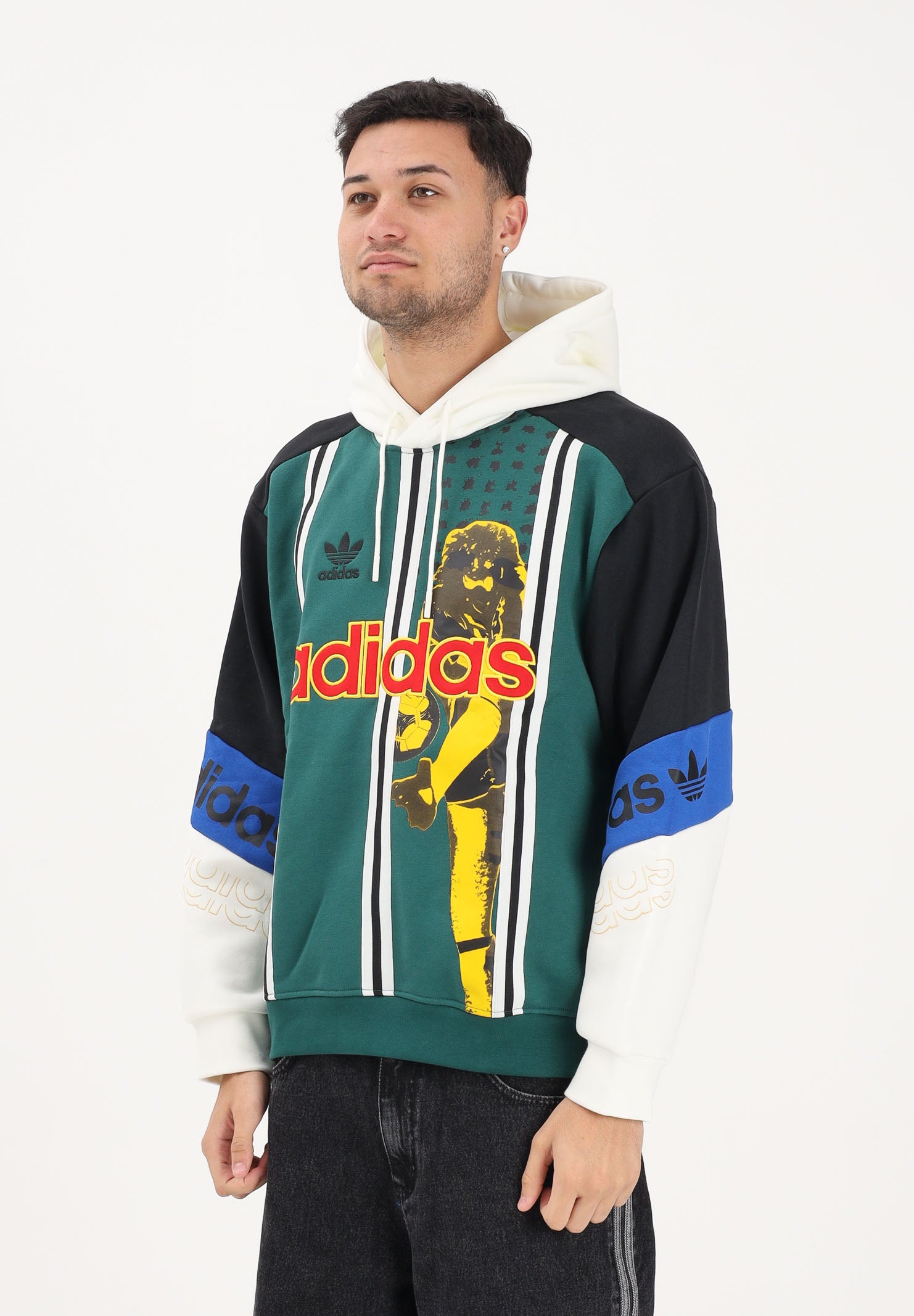 ADIDAS ORIGINALS Felpa con cappuccio Archive Football multicolore da uomo KD1438 . ADIDAS ORIGINALS 