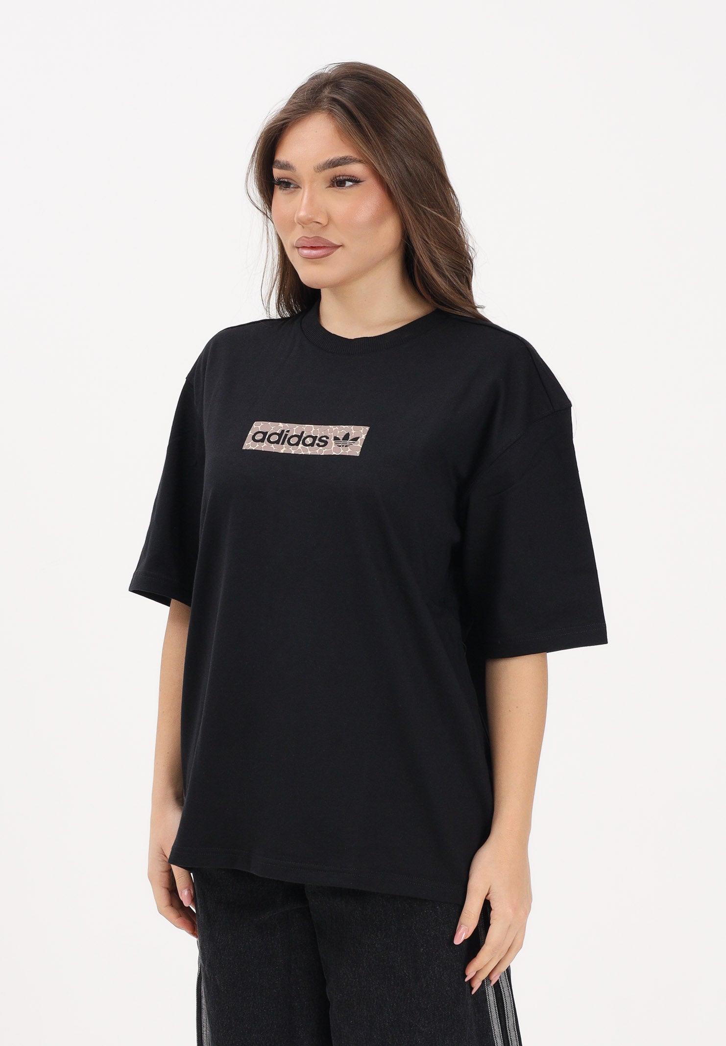 ADIDAS ORIGINALS T-shirt a manica corta AOP nera da donna KD2822 . ADIDAS ORIGINALS 