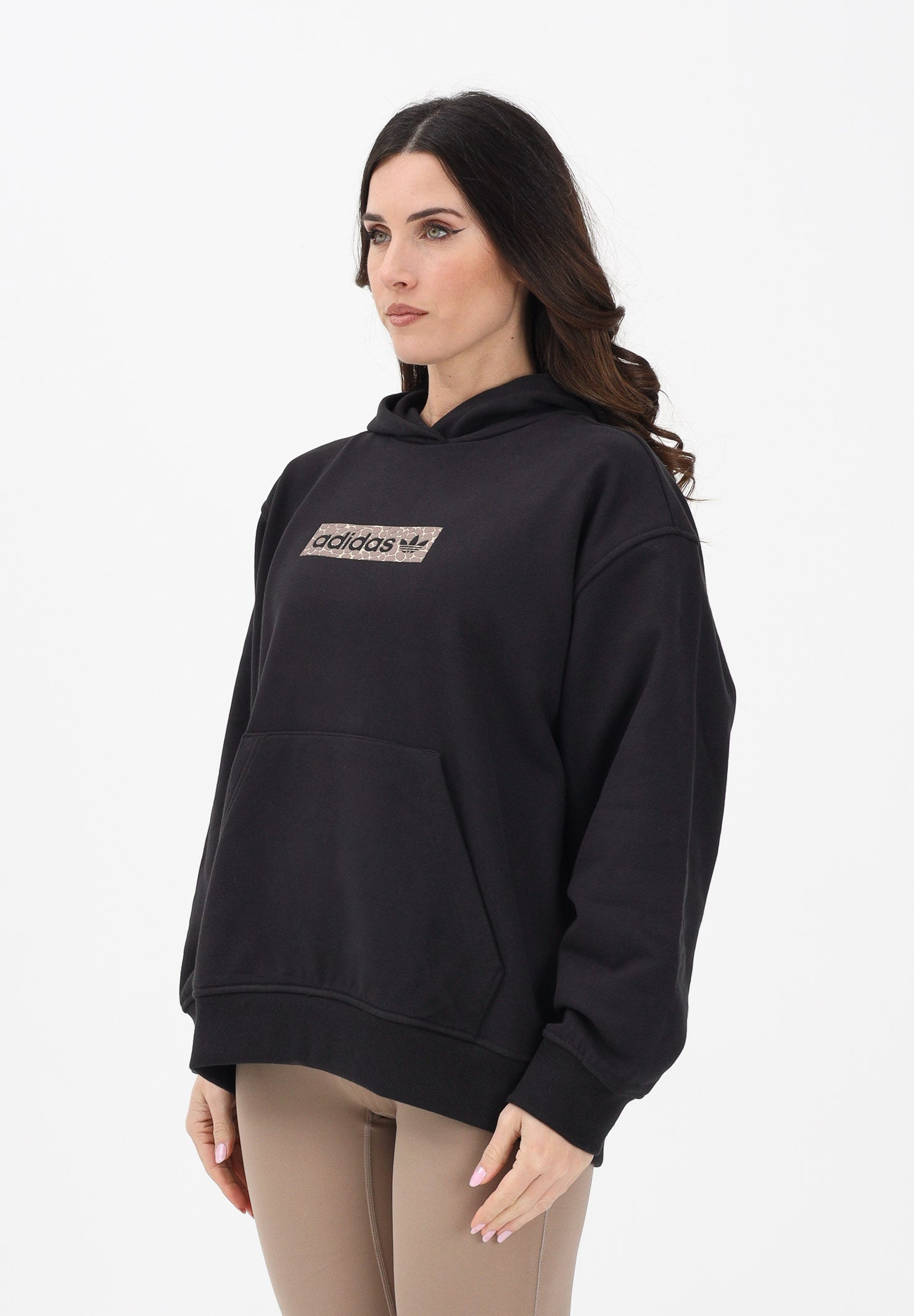 ADIDAS ORIGINALS Felpa con cappuccio Aop nera da donna KD2823 . ADIDAS ORIGINALS 