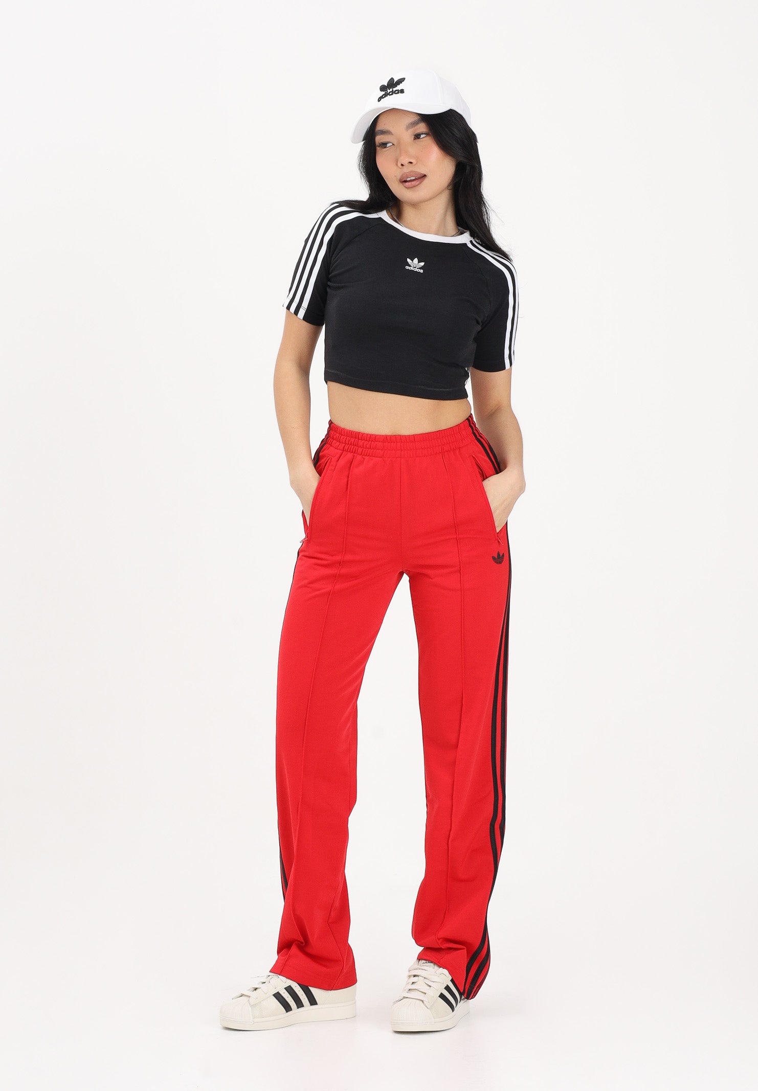 ADIDAS ORIGINALS Pantalone sportivo FIREBIRD CLASSIC rosso e nero da donna KD3648 . ADIDAS ORIGINALS 
