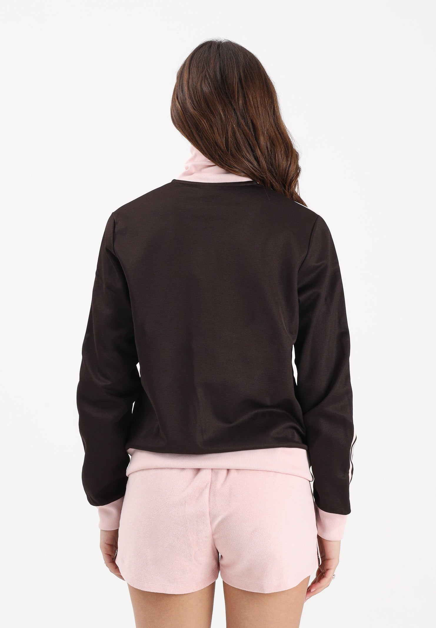 ADIDAS ORIGINALS Felpa con zip 3-Stripes marrone e rosa da donna KD3742 . ADIDAS ORIGINALS 