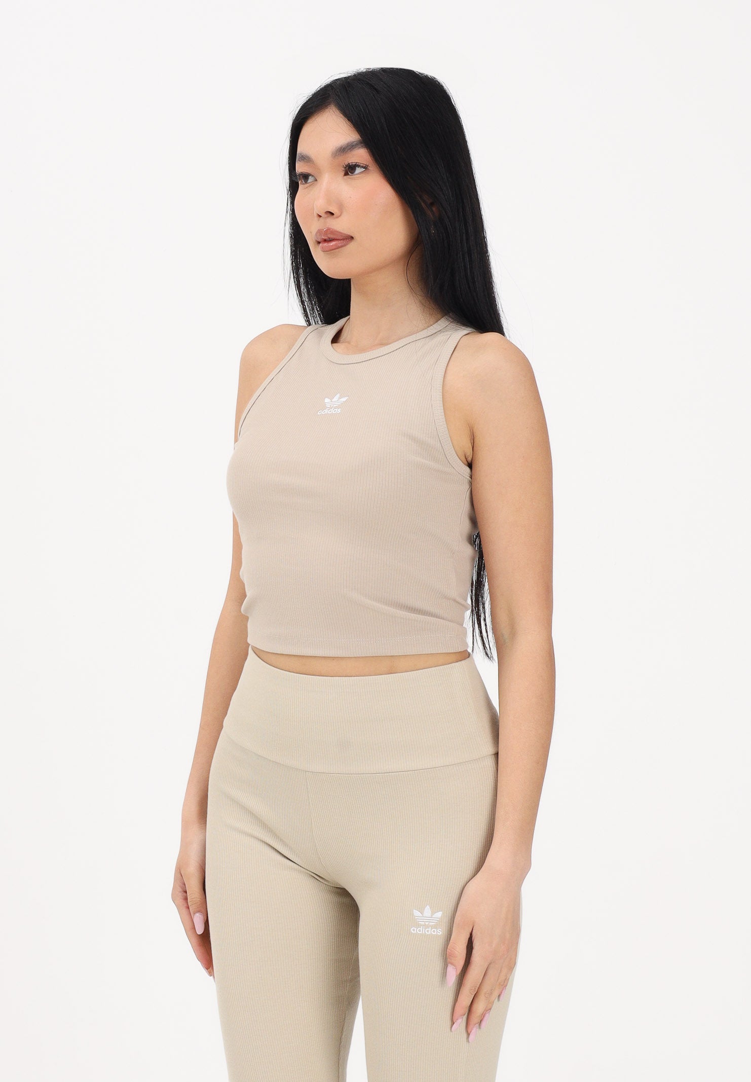 ADIDAS ORIGINALS Canotta Essentials Ribbed beige da donna KD3822 . ADIDAS ORIGINALS 