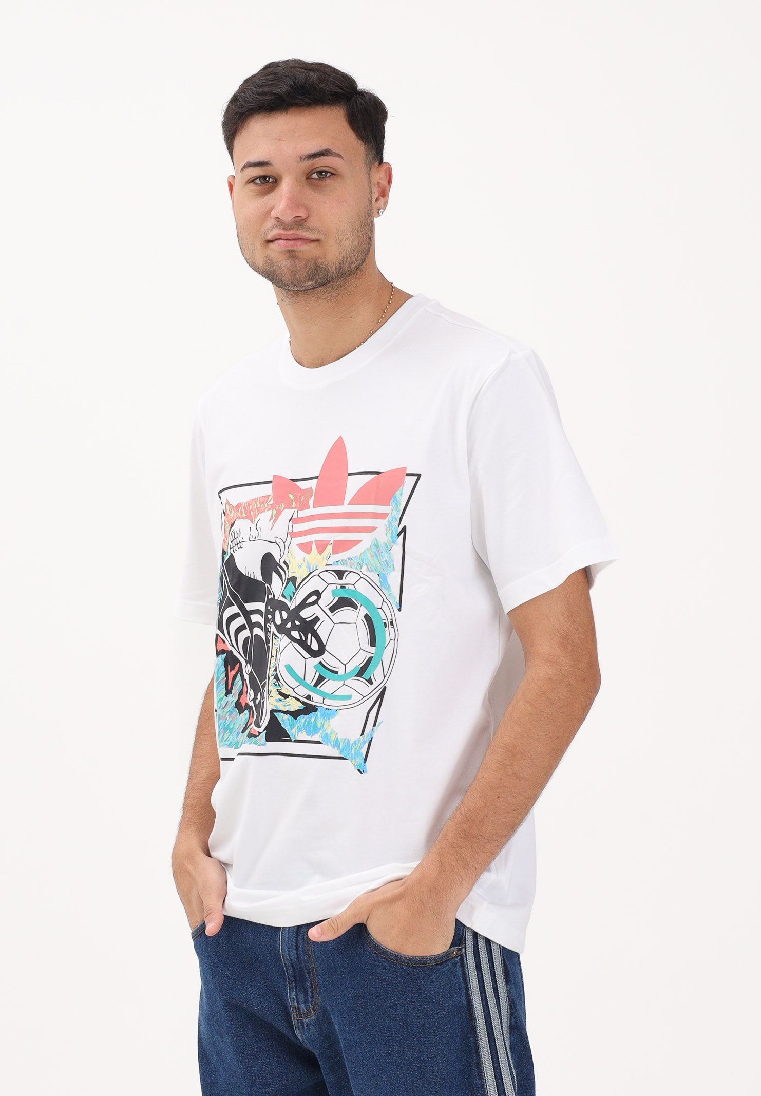 ADIDAS ORIGINALS T-shirt a manica corta Archive Anime Football bianca da uomo KD3826 . ADIDAS ORIGINALS 