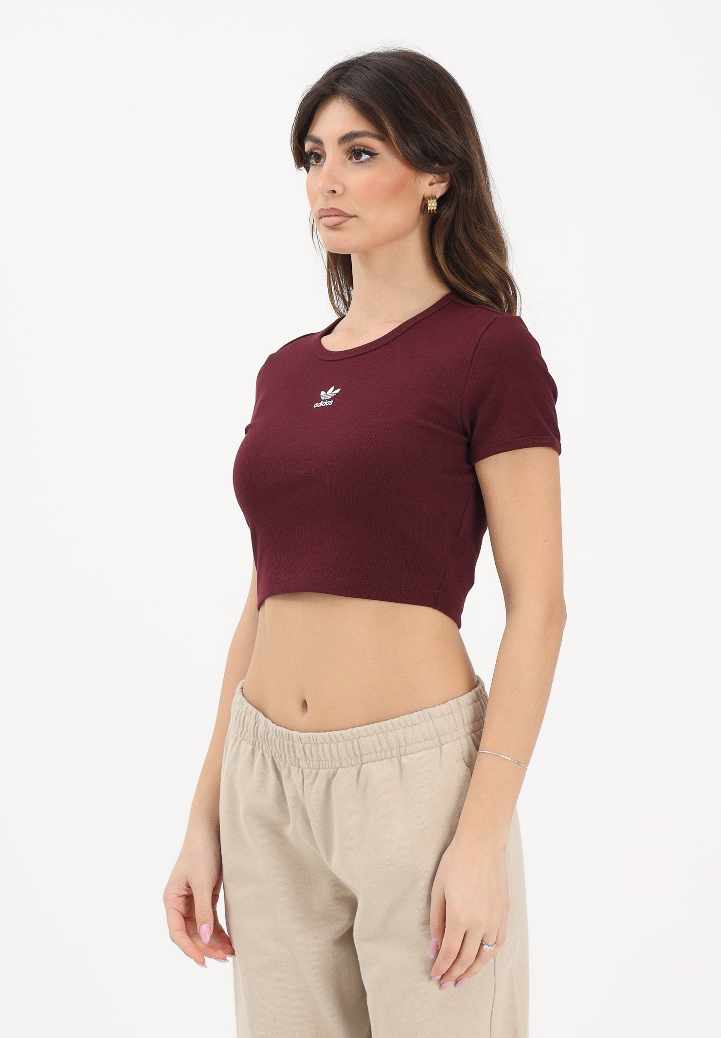 ADIDAS ORIGINALS T-shirt a manica corta ESS RIG bordeaux da donna KD3838 . ADIDAS ORIGINALS 