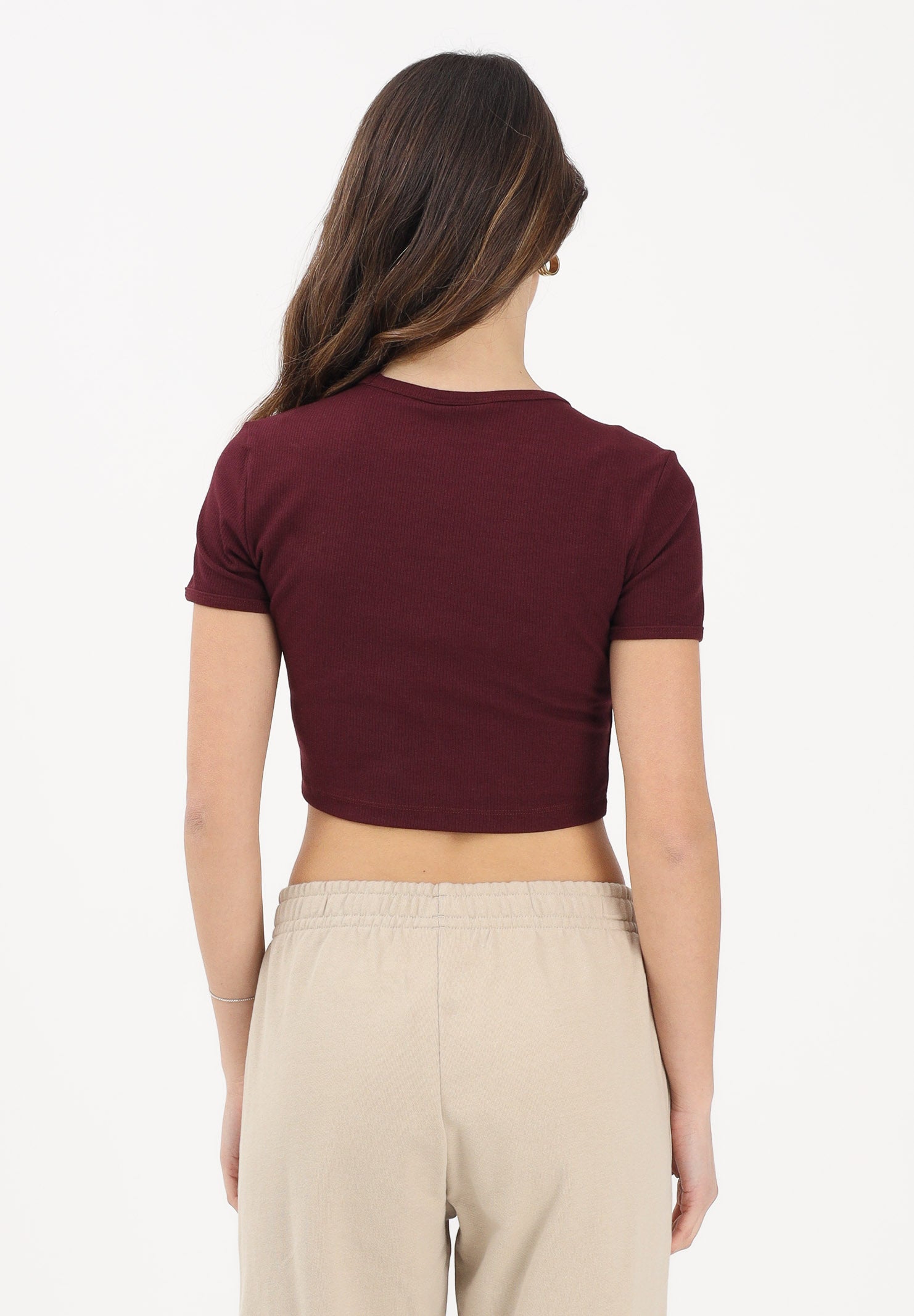 ADIDAS ORIGINALS T-shirt a manica corta ESS RIG bordeaux da donna KD3838 . ADIDAS ORIGINALS 