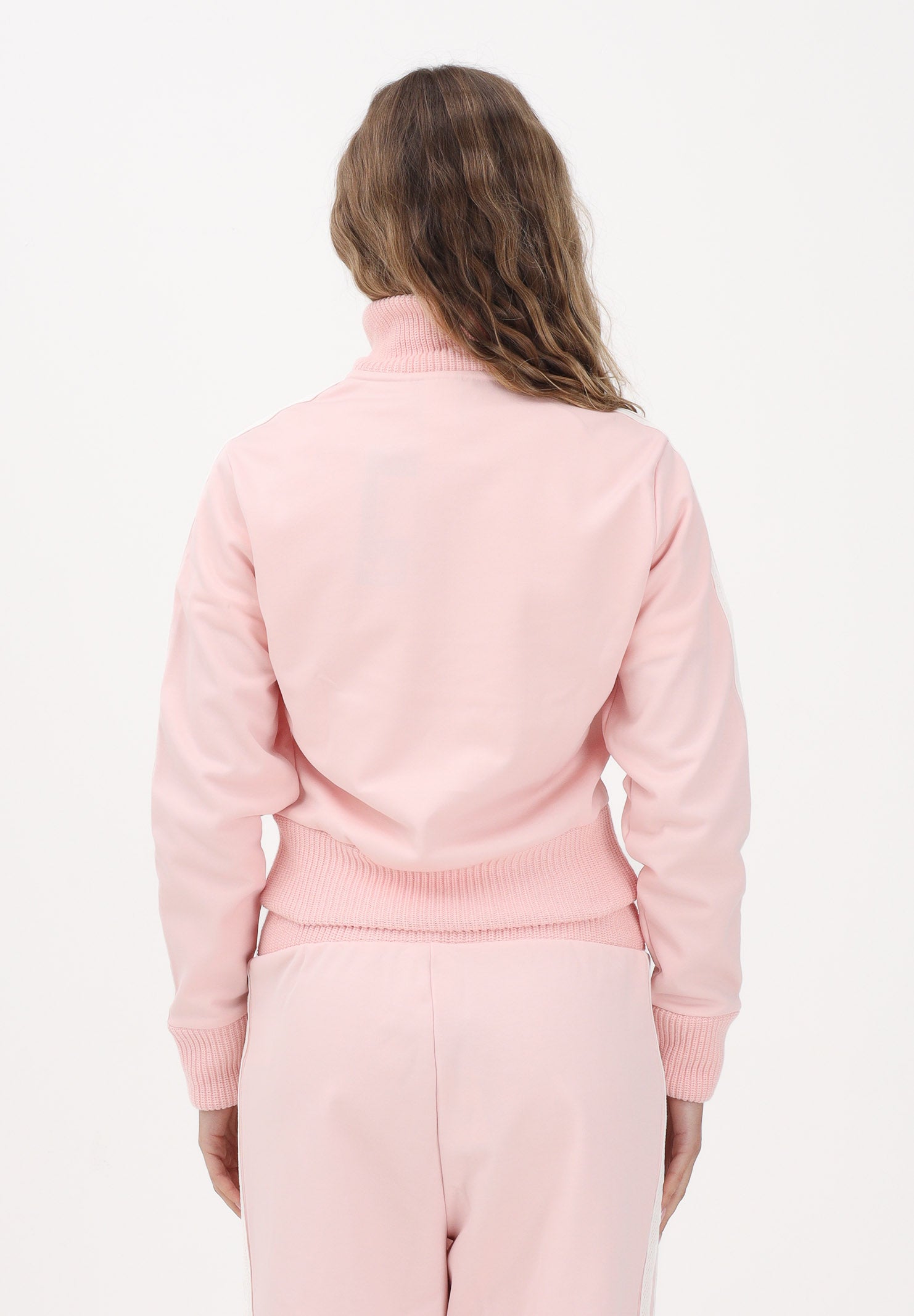 ADIDAS ORIGINALS Felpa con zip Firebird rosa da donna con dettagli in maglia all'uncinetto KD4321 . ADIDAS ORIGINALS 