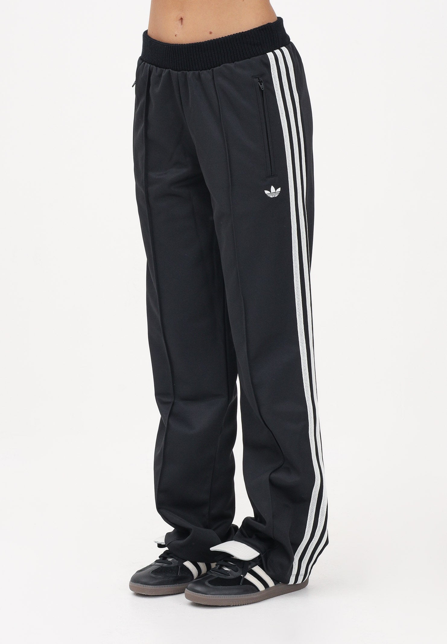 ADIDAS ORIGINALS Pantalone sportivo Firebird nero da donna con dettagli in maglia all'uncinetto KD5443 . ADIDAS ORIGINALS 