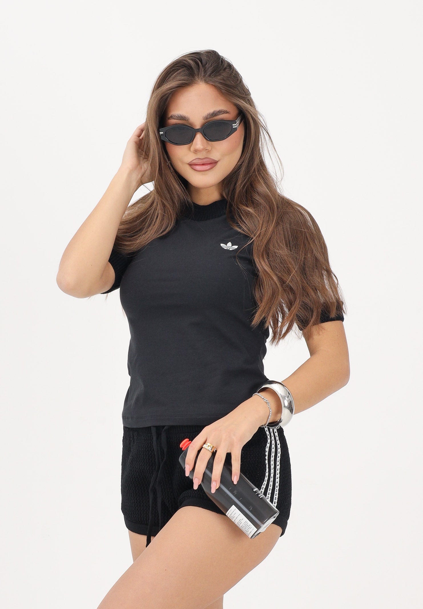 ADIDAS ORIGINALS T-shirt a manica corta Cali nera da donna KD5445 . ADIDAS ORIGINALS 