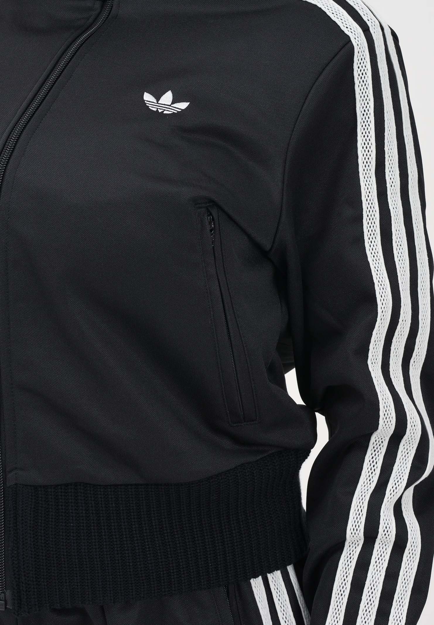 ADIDAS ORIGINALS Felpa con zip Firebird nera da donna con dettagli in maglia all'uncinetto KD5455 . ADIDAS ORIGINALS 