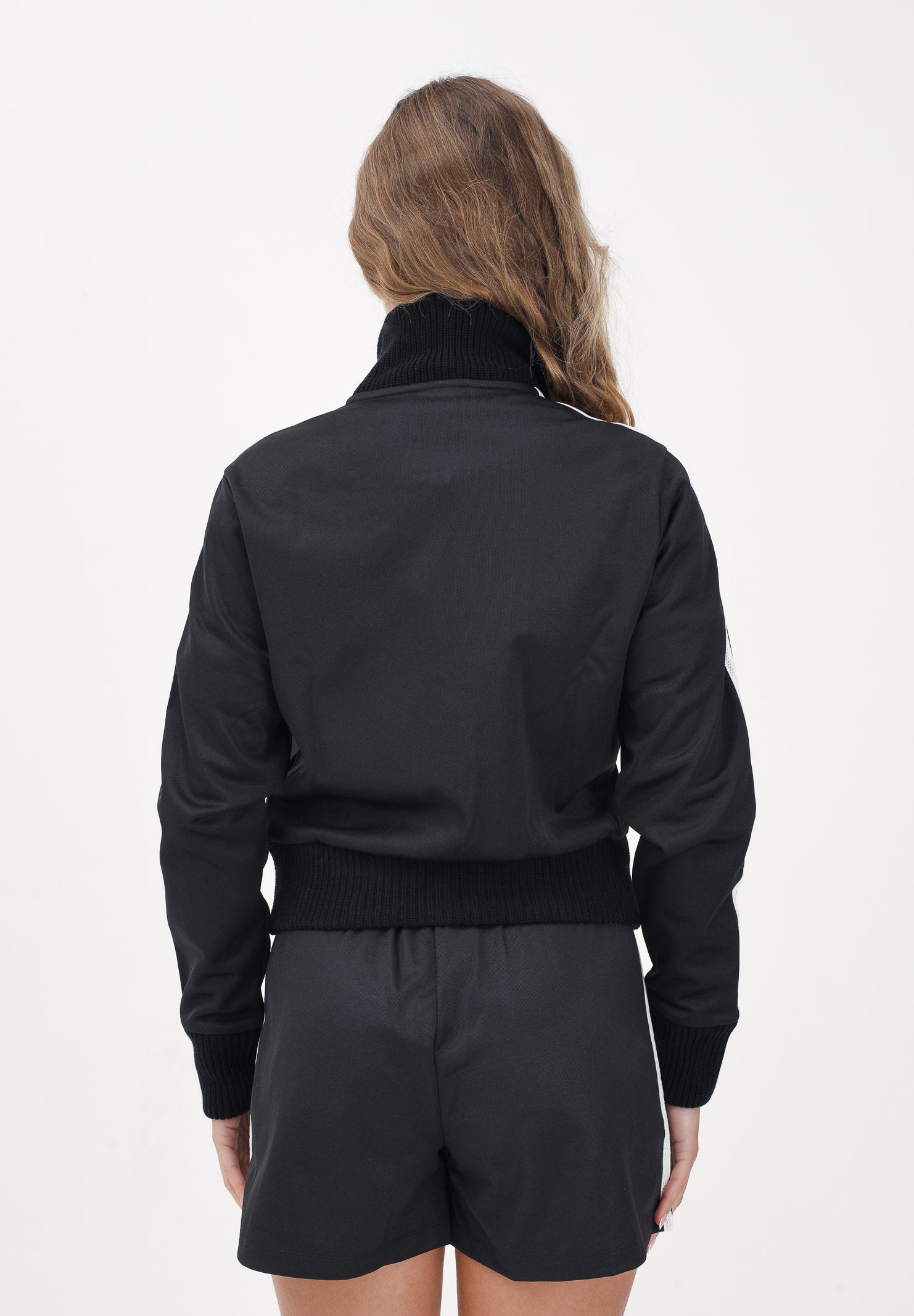 ADIDAS ORIGINALS Felpa con zip Firebird nera da donna con dettagli in maglia all'uncinetto KD5455 . ADIDAS ORIGINALS 