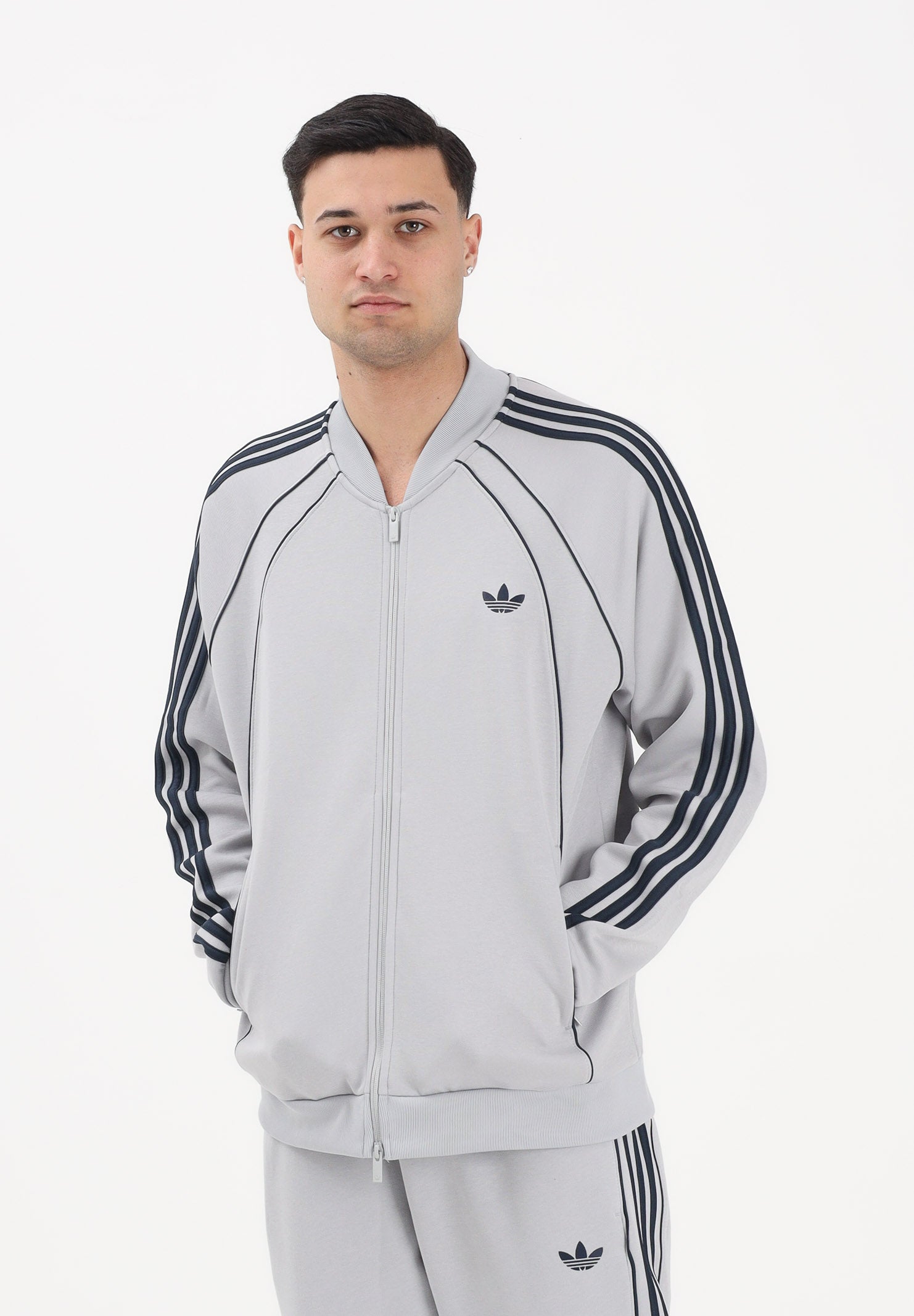 ADIDAS ORIGINALS Felpa con zip Adicolor 2.0. grigia e blu da uomo KD5839 . ADIDAS ORIGINALS 
