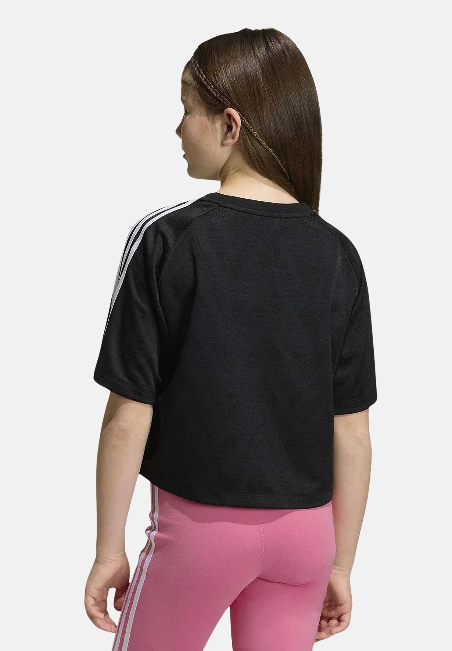 ADIDAS ORIGINALS T-shirt a manica corta Loose Boxy Jacquard nera da bambina KD7831 . ADIDAS ORIGINALS 