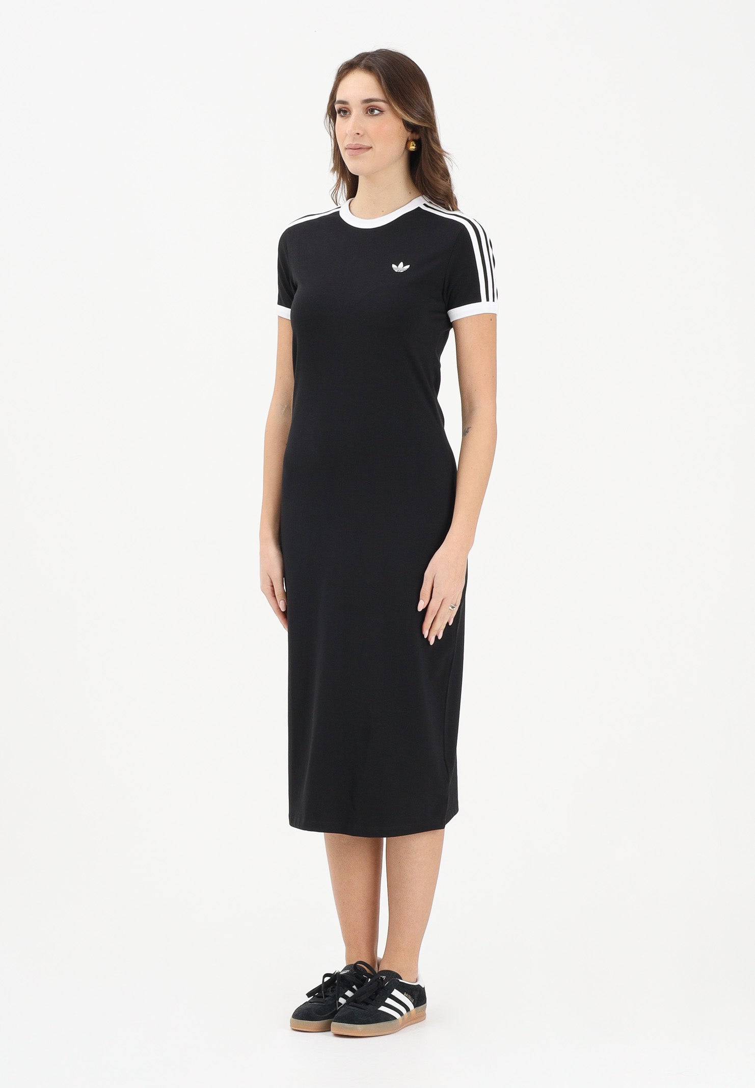 ADIDAS ORIGINALS Abito midi 3 STRIPES nero da donna KD7978 . ADIDAS ORIGINALS 