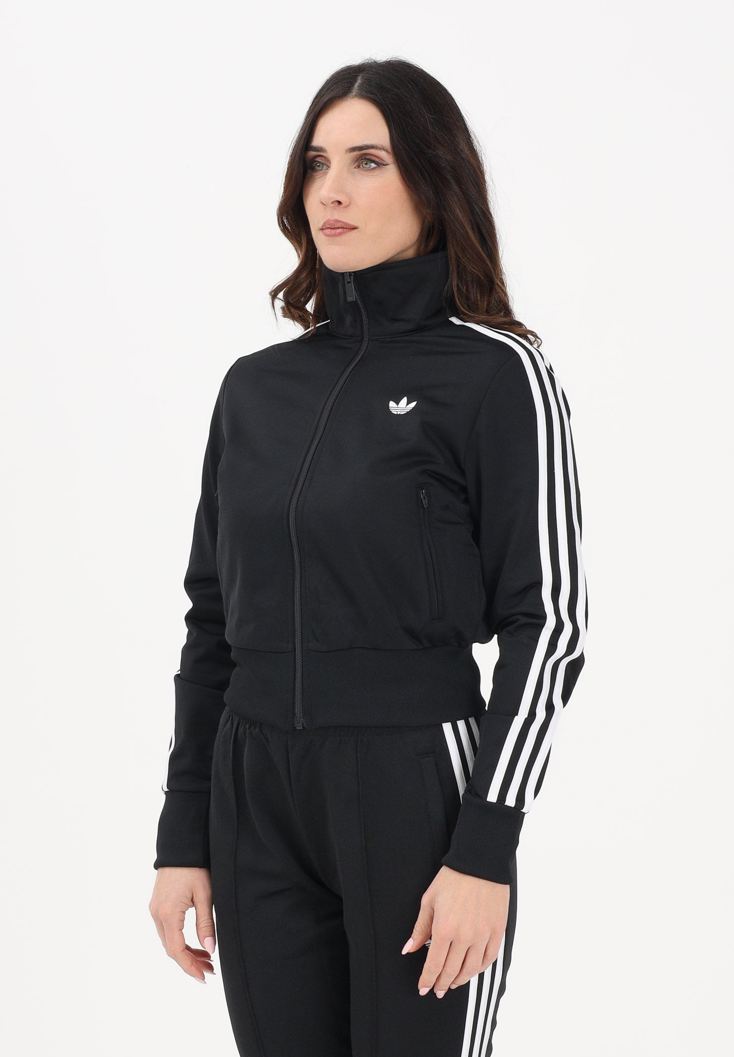 ADIDAS ORIGINALS Felpa con zip in pile FIREBIRD CLASSIC nera da donna KD7981 . ADIDAS ORIGINALS 