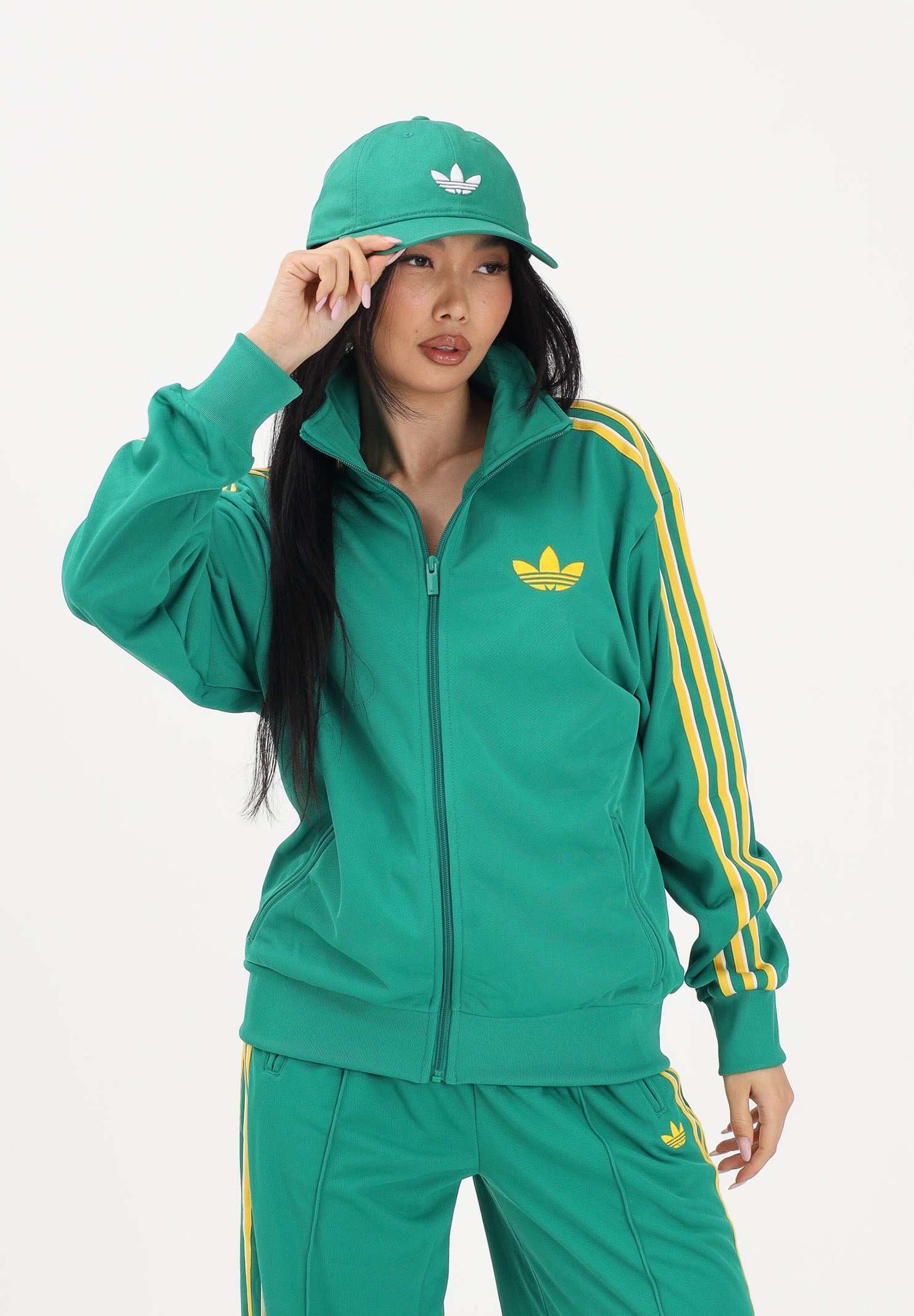 ADIDAS ORIGINALS Felpa con zip Firebird Loose verde da donna KD7987 . ADIDAS ORIGINALS 