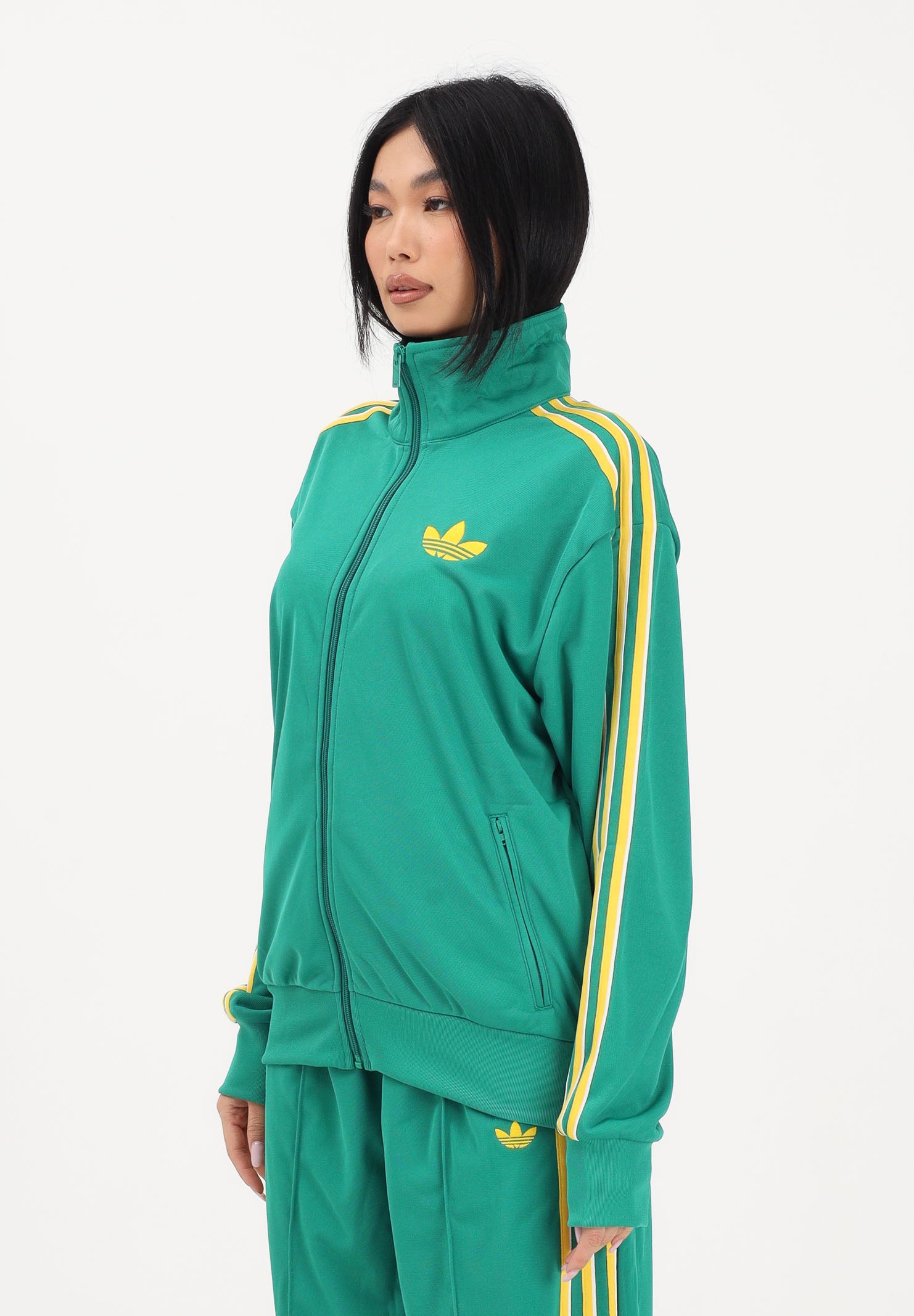 ADIDAS ORIGINALS Felpa con zip Firebird Loose verde da donna KD7987 . ADIDAS ORIGINALS 