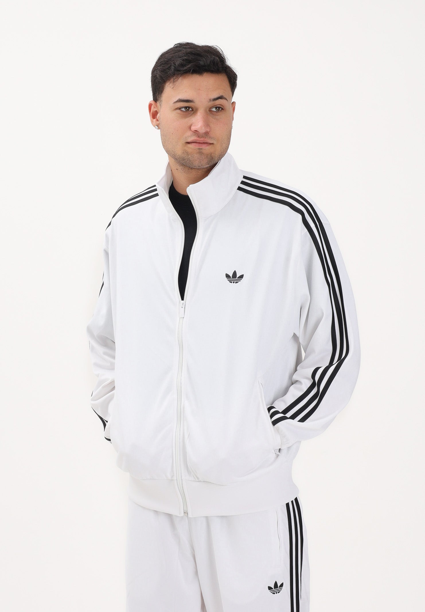 ADIDAS ORIGINALS Felpa con zip FIREBIRD bianca e nera da uomo KD8308 . ADIDAS ORIGINALS 
