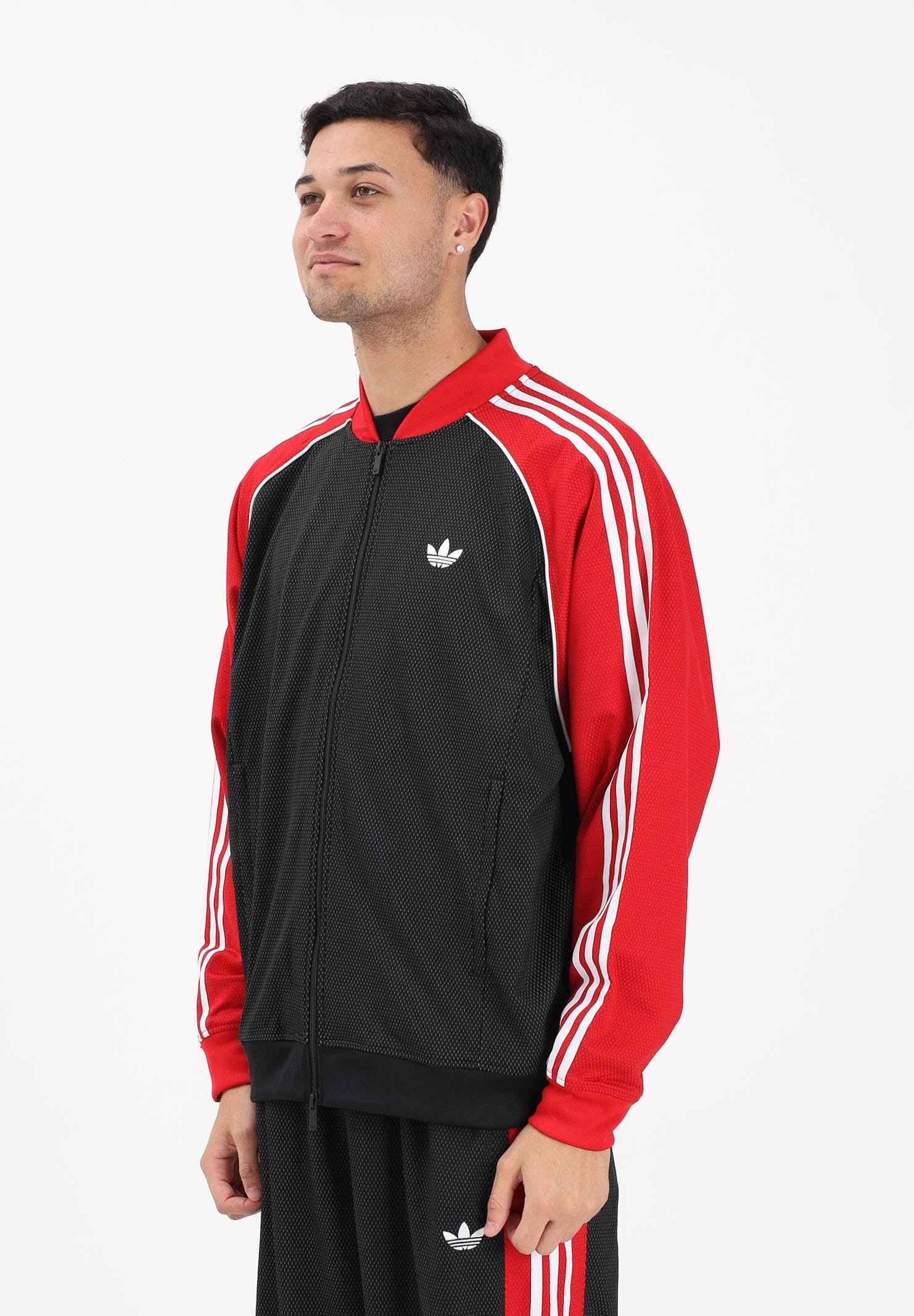 ADIDAS ORIGINALS Felpa con zip SST LOOSE MESH nera e rossa da uomo KE0115 . ADIDAS ORIGINALS 