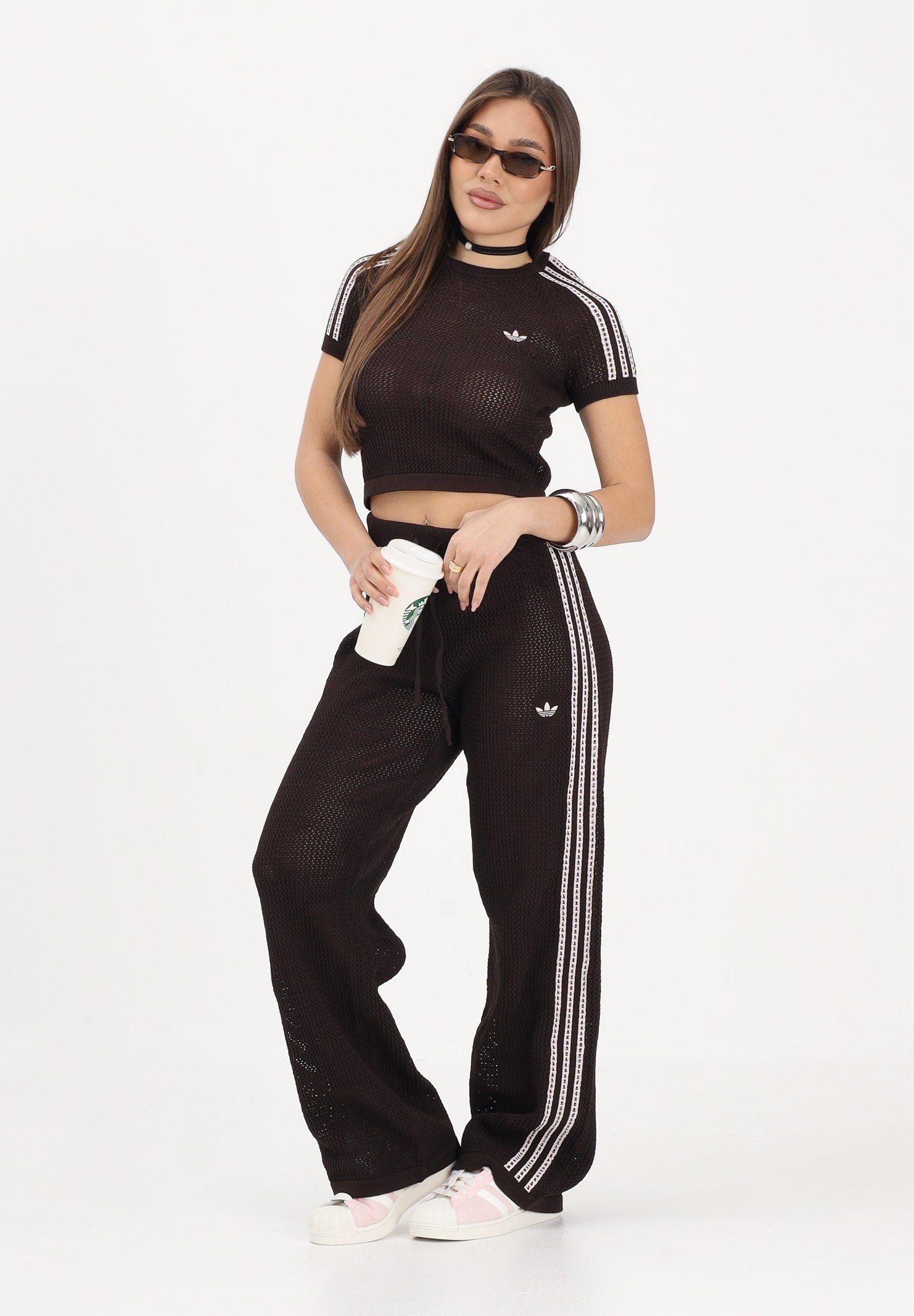 ADIDAS ORIGINALS Pantalone KNITTED CROCHET FIREBIRD marrone da donna<BR/> KE0201 . ADIDAS ORIGINALS 