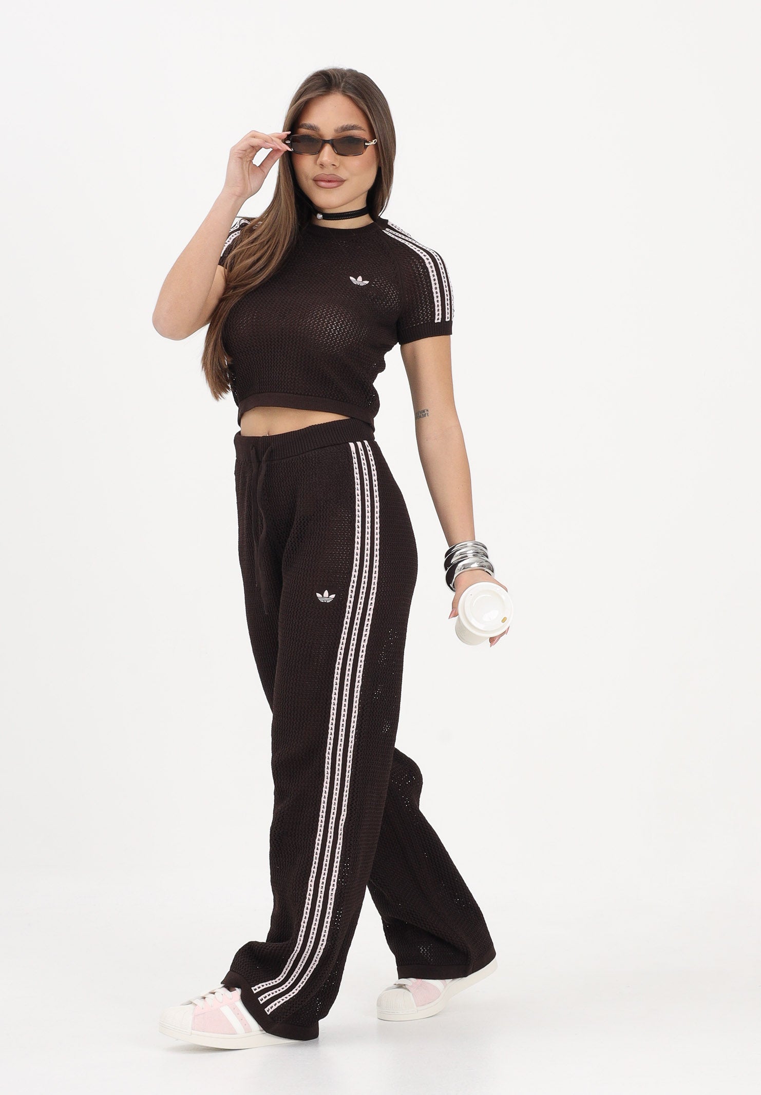 ADIDAS ORIGINALS Pantalone KNITTED CROCHET FIREBIRD marrone da donna<BR/> KE0201 . ADIDAS ORIGINALS 